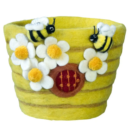 Fair Trade Beehive Felt Basket Planter | Fits Up to 5.5" Plant | Handmade in Nepal