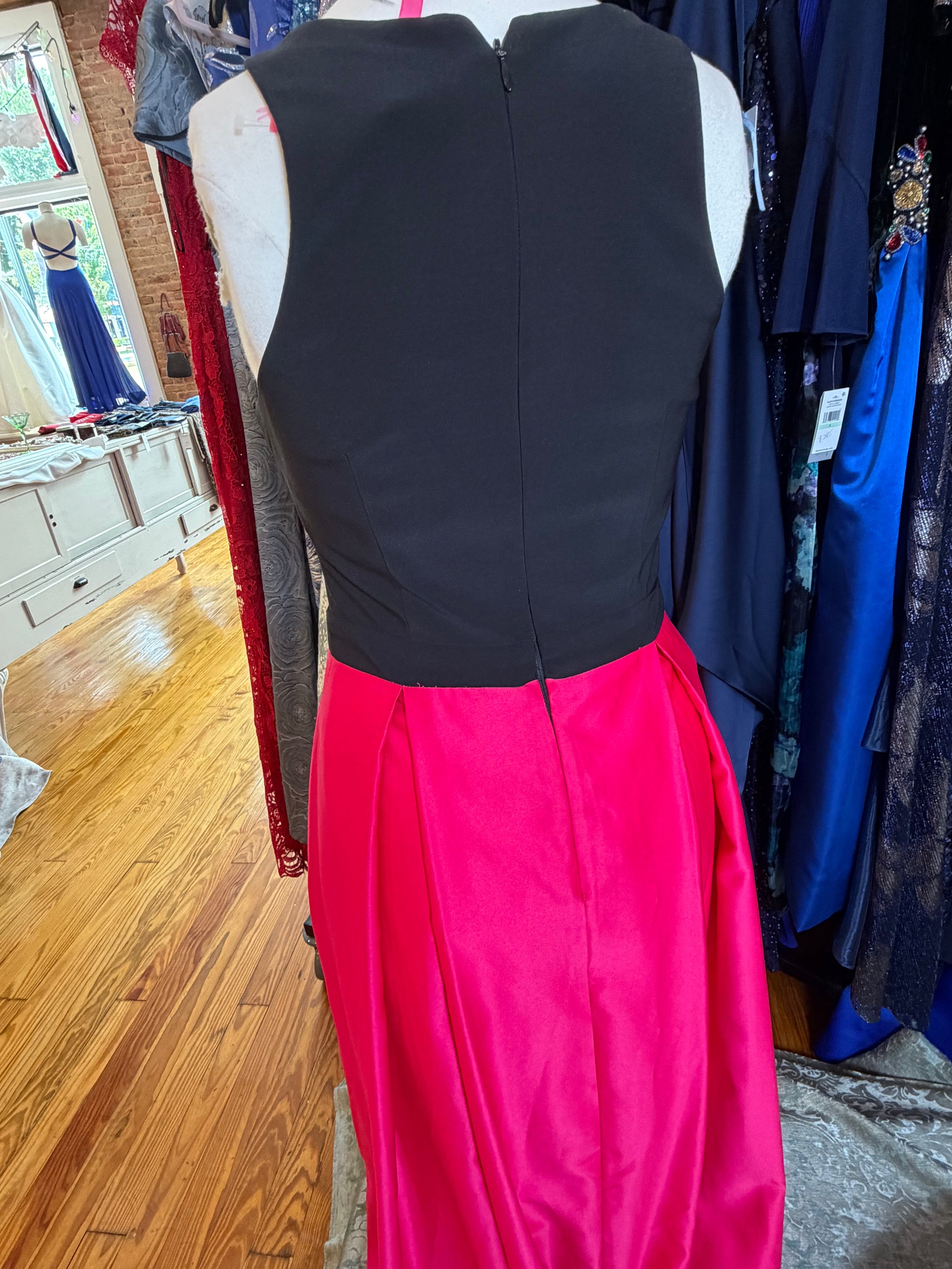 Betsy & Adam Black & Pink Pleated Skirt Gown – Sleeveless, Size 4