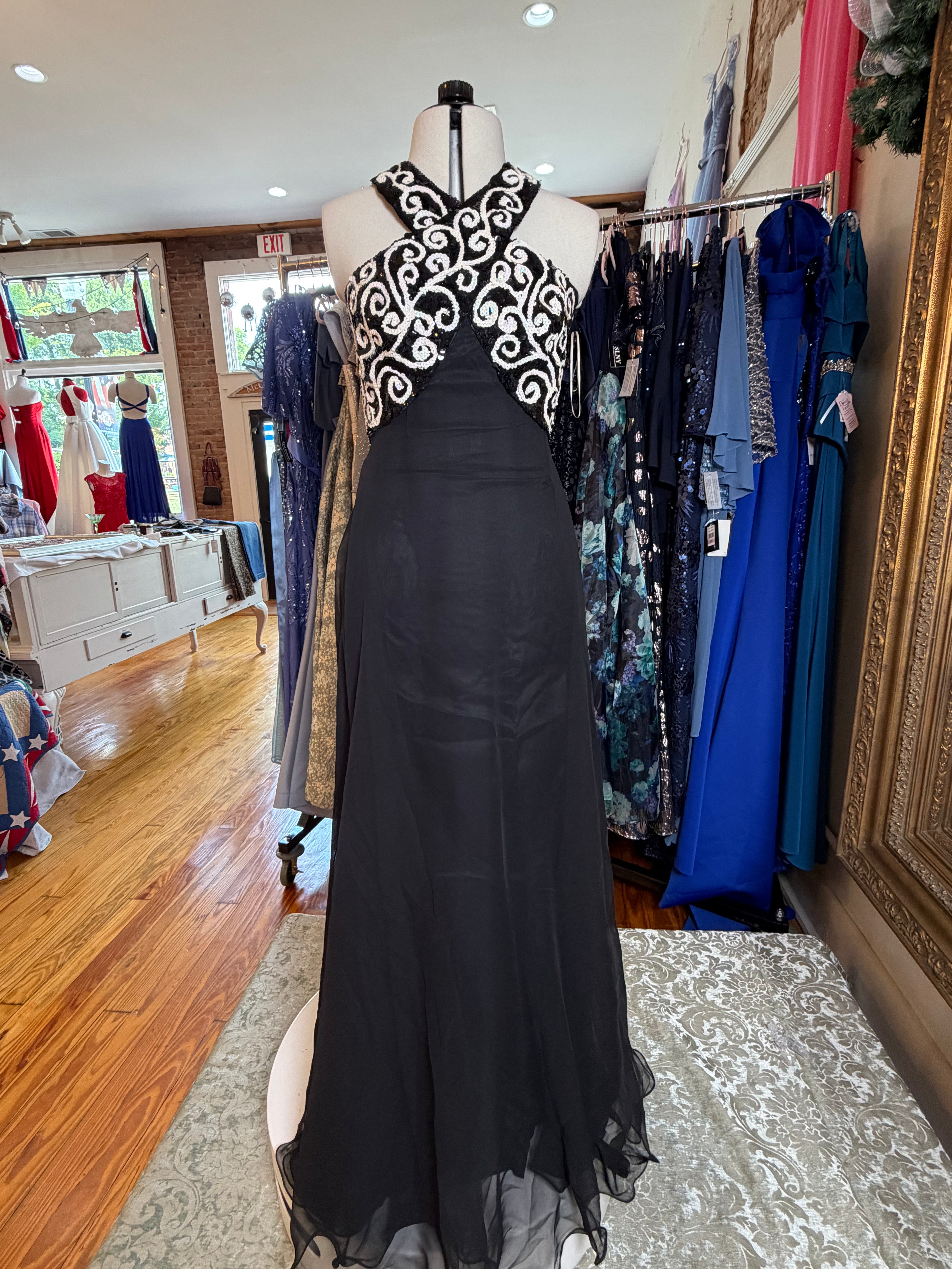 Black and white curated vintage dress at Dover Grace Boutique in Watkinsville, Georgia.