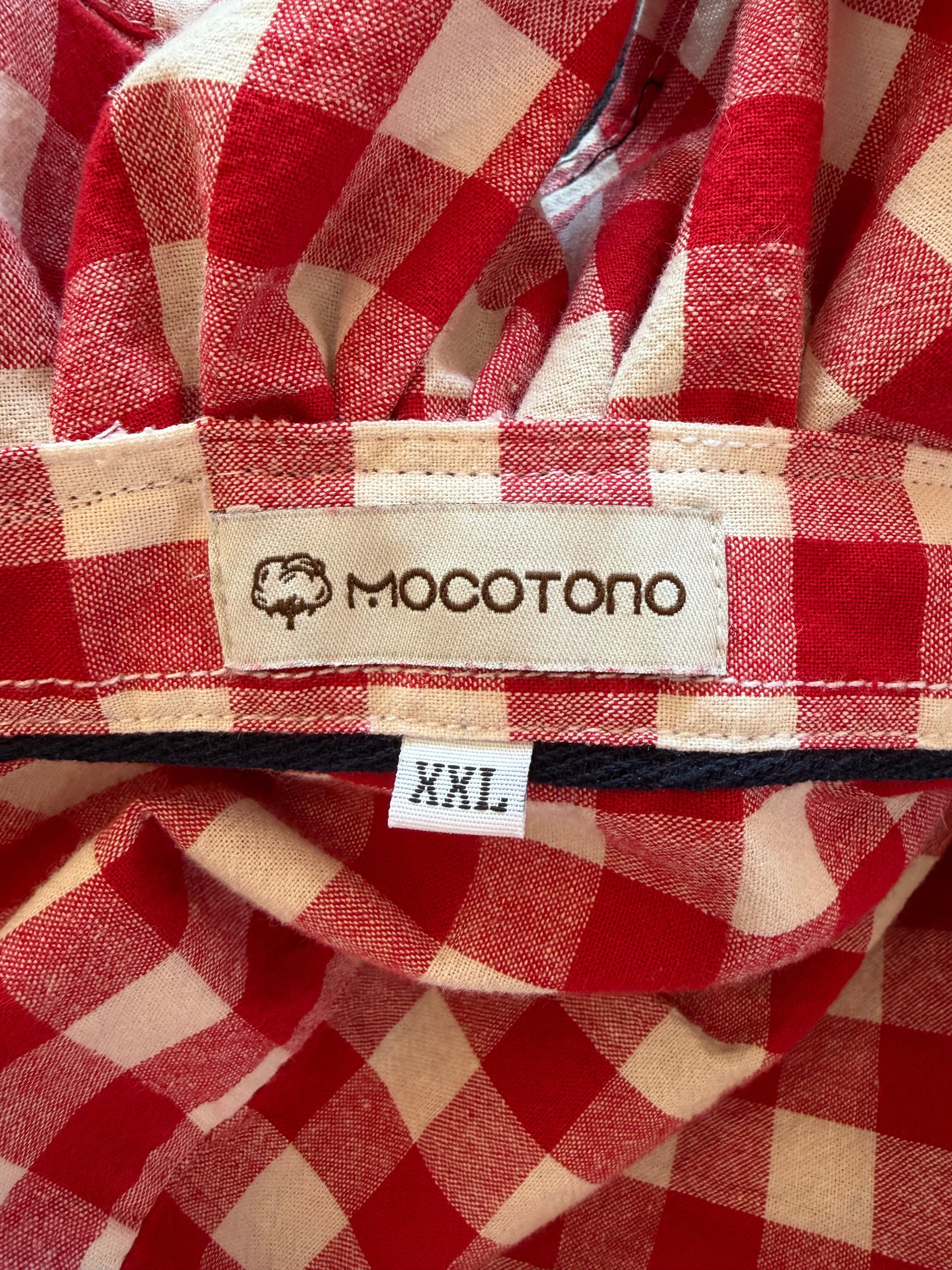 Upcycled red and white shirt, reworked one of a kind, at Dover Grace Boutique in Watkinsville, Georgia.