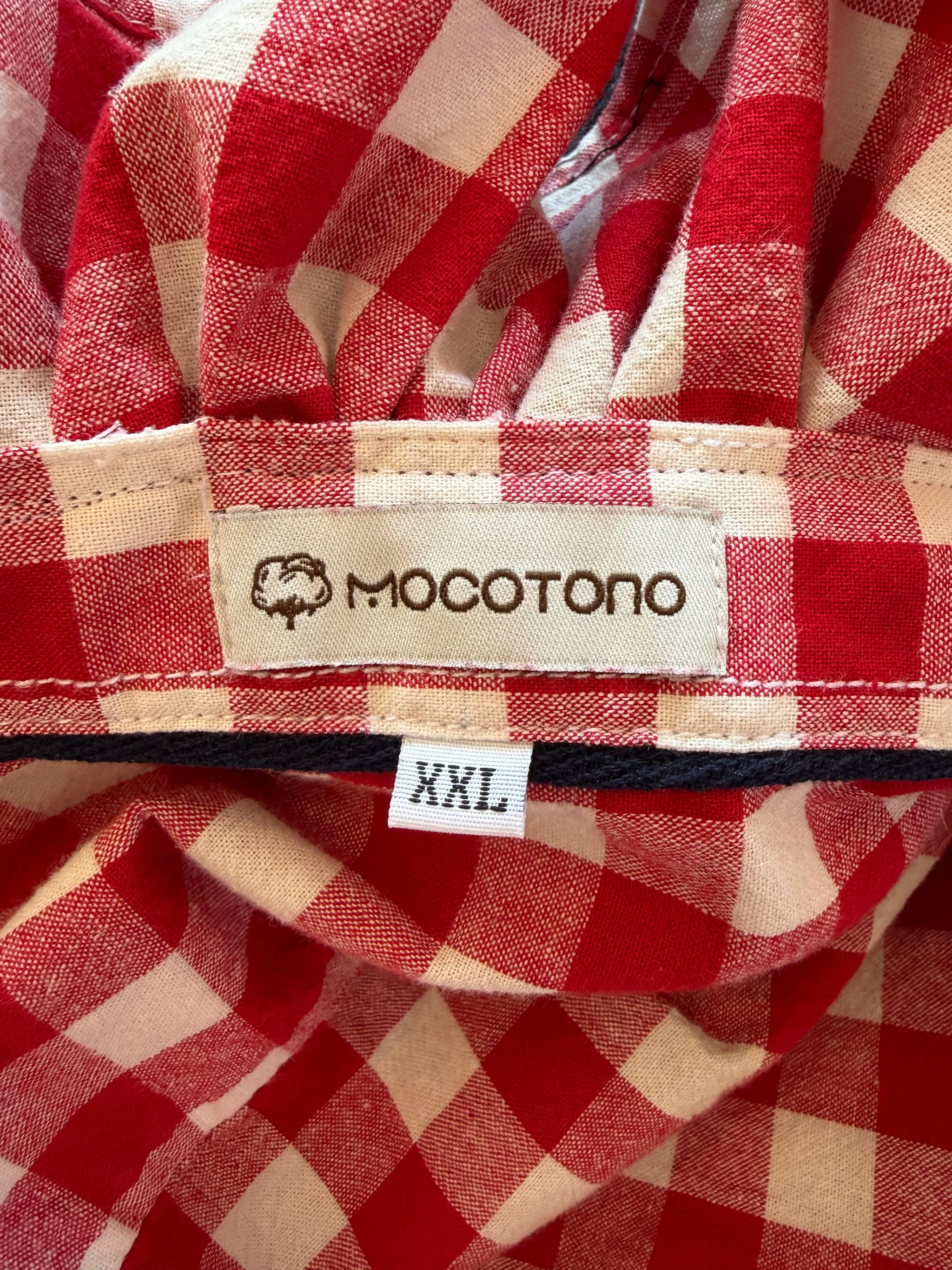 Upcycled red and white shirt, reworked one of a kind, at Dover Grace Boutique in Watkinsville, Georgia.