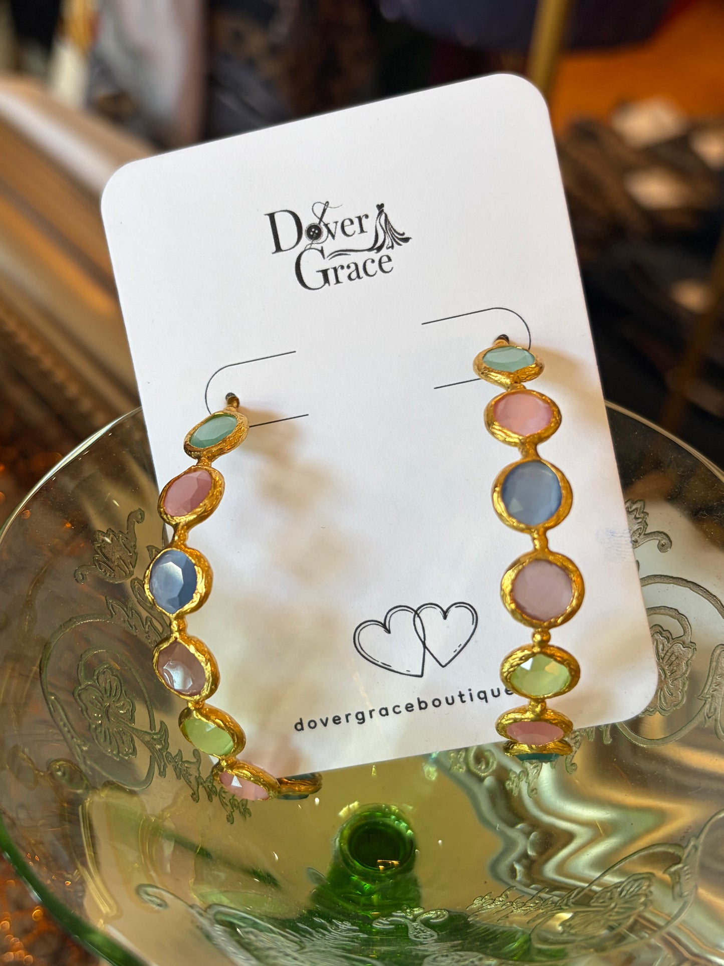 Pastel Stone Hoop Earrings | Colorful Gold Hoops for Women