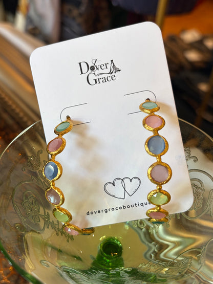 Pastel Stone Hoop Earrings | Colorful Gold Hoops for Women