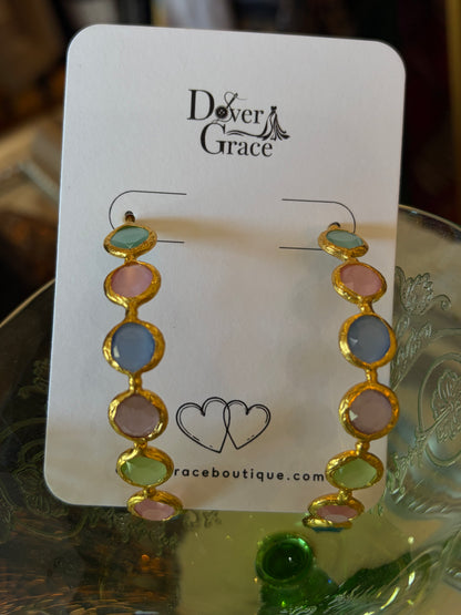 Pastel Stone Hoop Earrings | Colorful Gold Hoops for Women