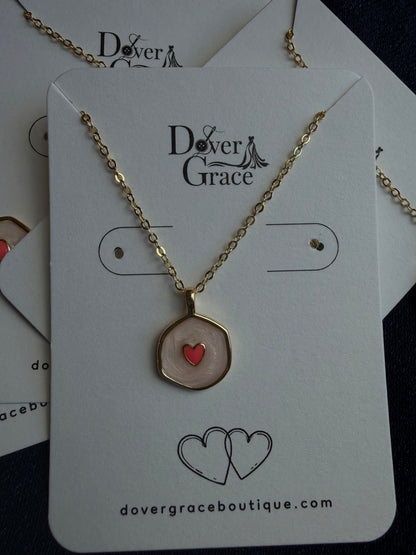 Pink Heart Necklace | Dainty 14K Gold Plated Pendant Necklace