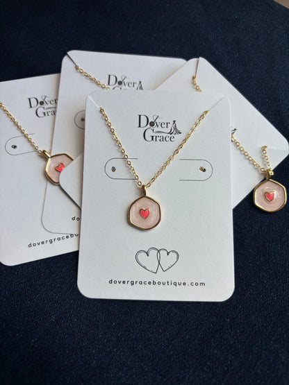 Pink Heart Necklace | Dainty 14K Gold Plated Pendant Necklace