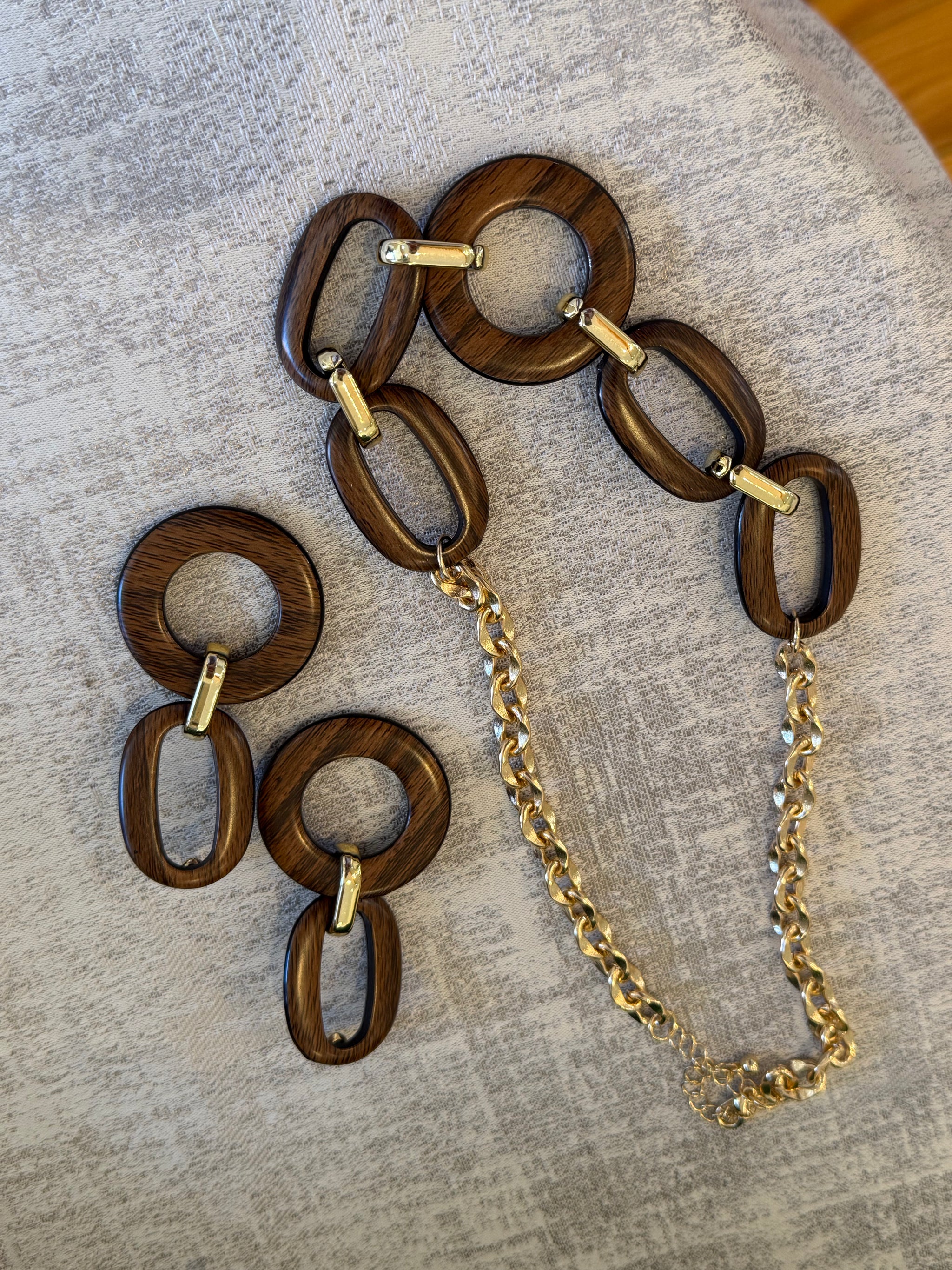 Wooden and Gold necklace and earrings