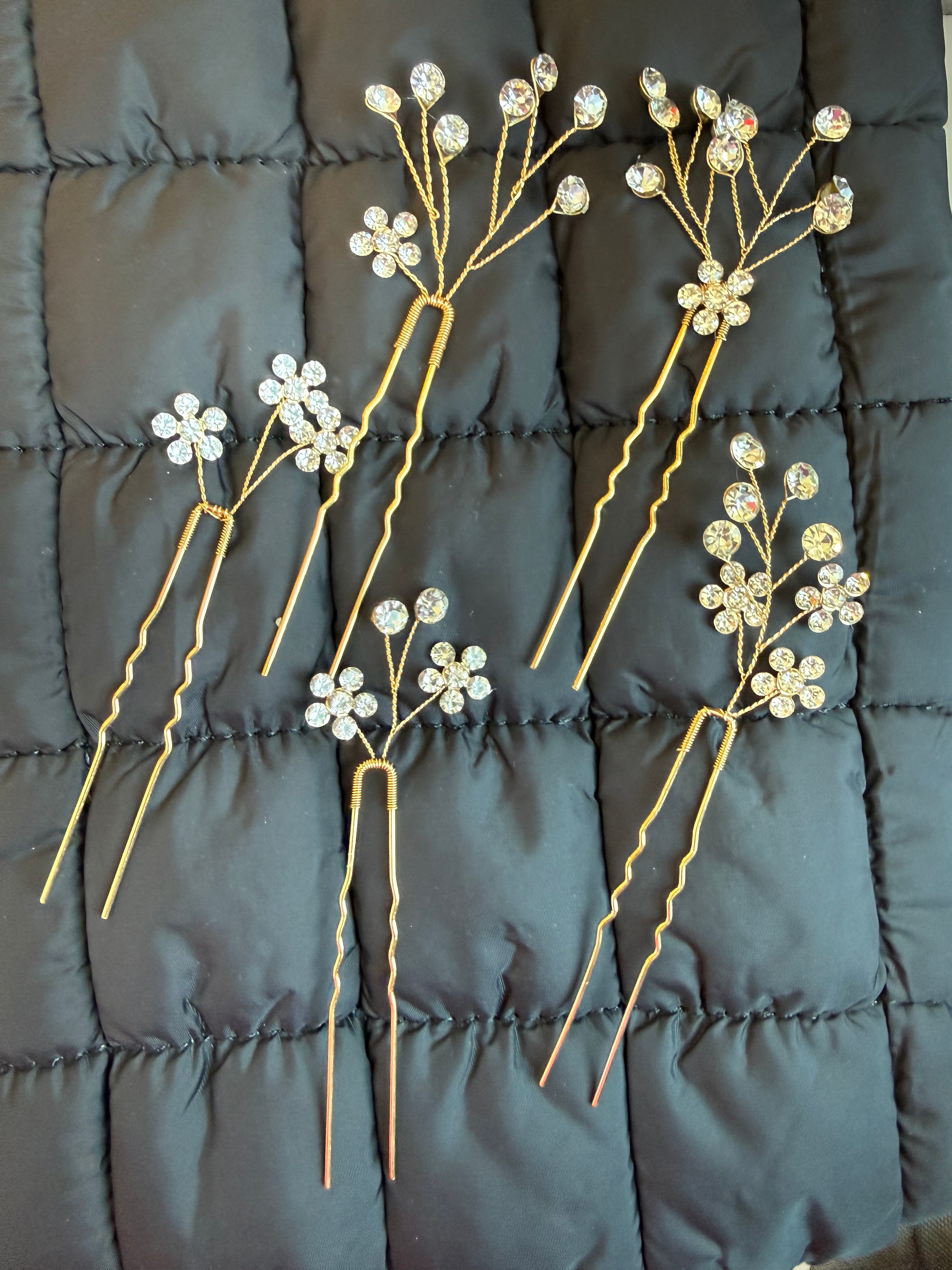 Elegant Rhinestone Hair Pins | Gold or Silver Set of 5