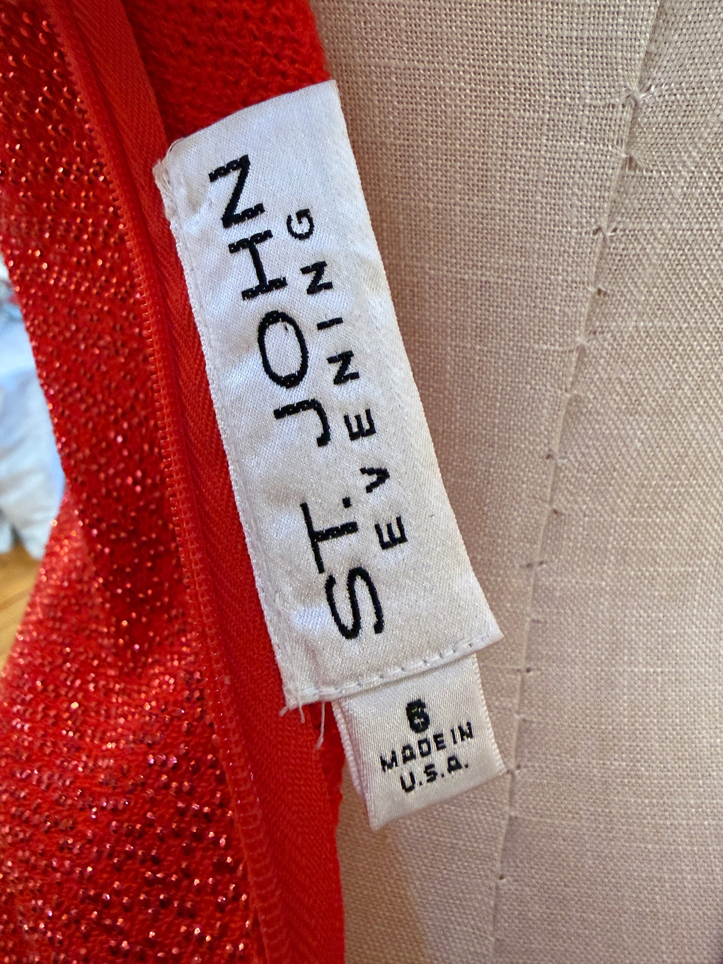Vintage St. John Knit Red Paillette Cocktail Dress with Square Neckline