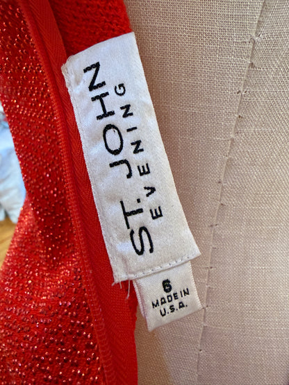 Vintage St. John Knit Red Paillette Cocktail Dress with Square Neckline