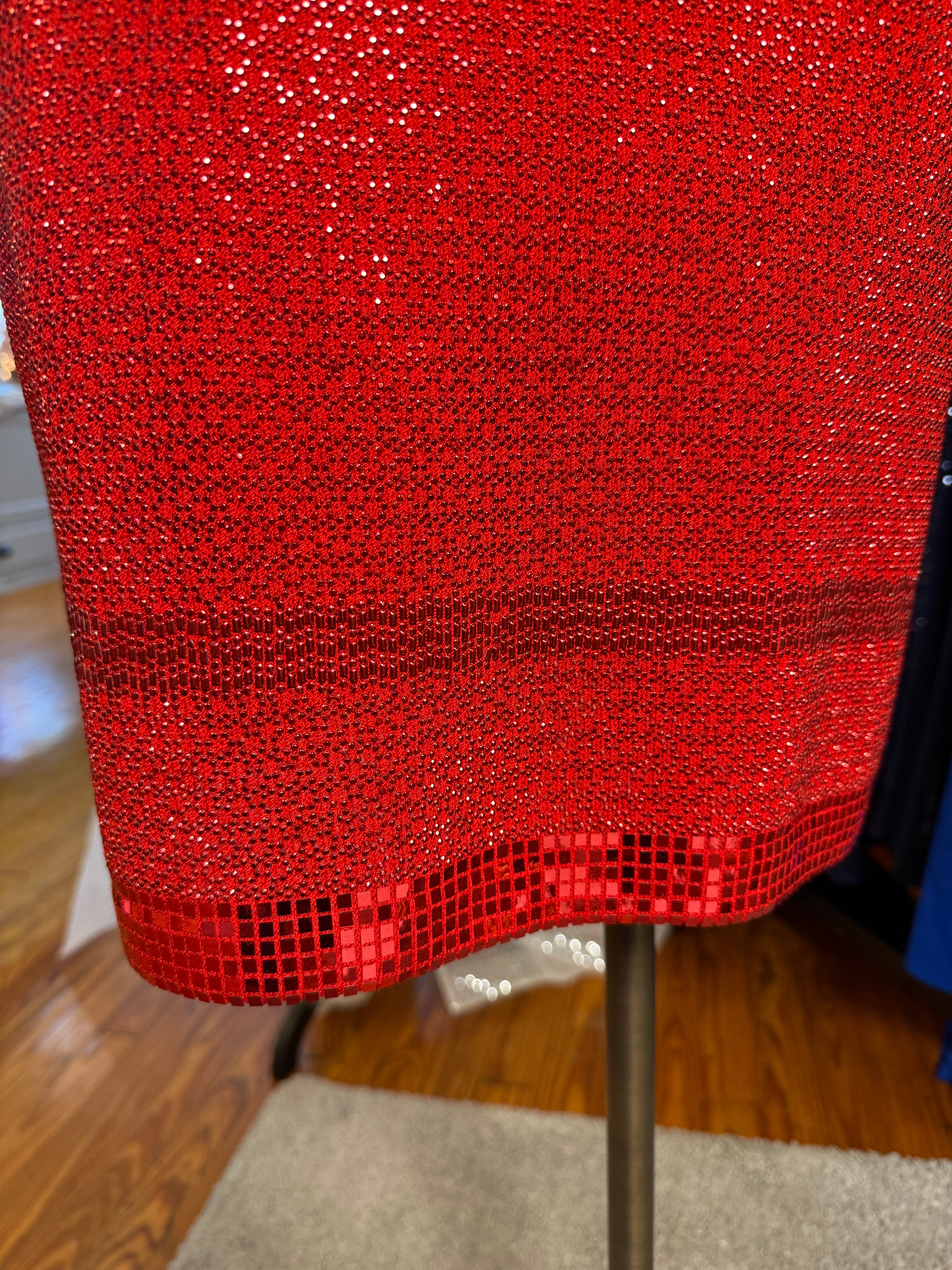 Vintage St. John Knit Red Paillette Cocktail Dress with Square Neckline