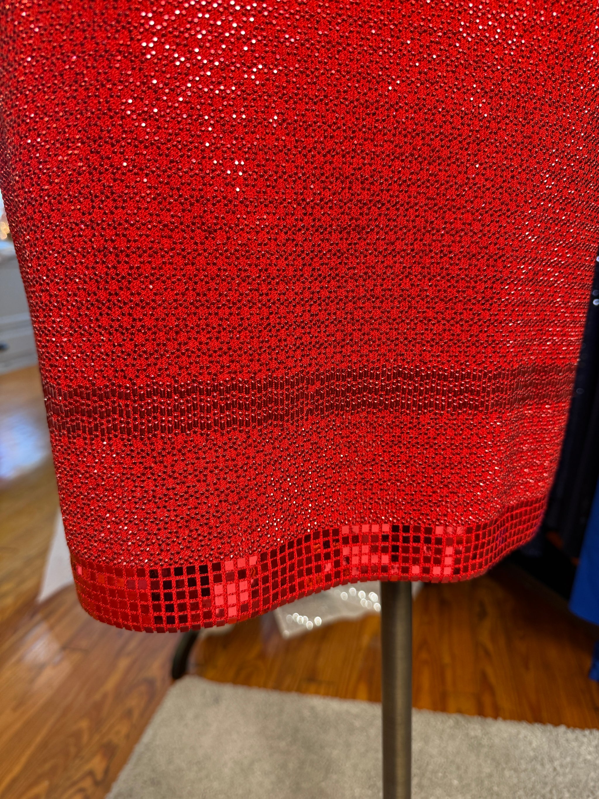 Vintage St. John Knit Red Paillette Cocktail Dress with Square Neckline
