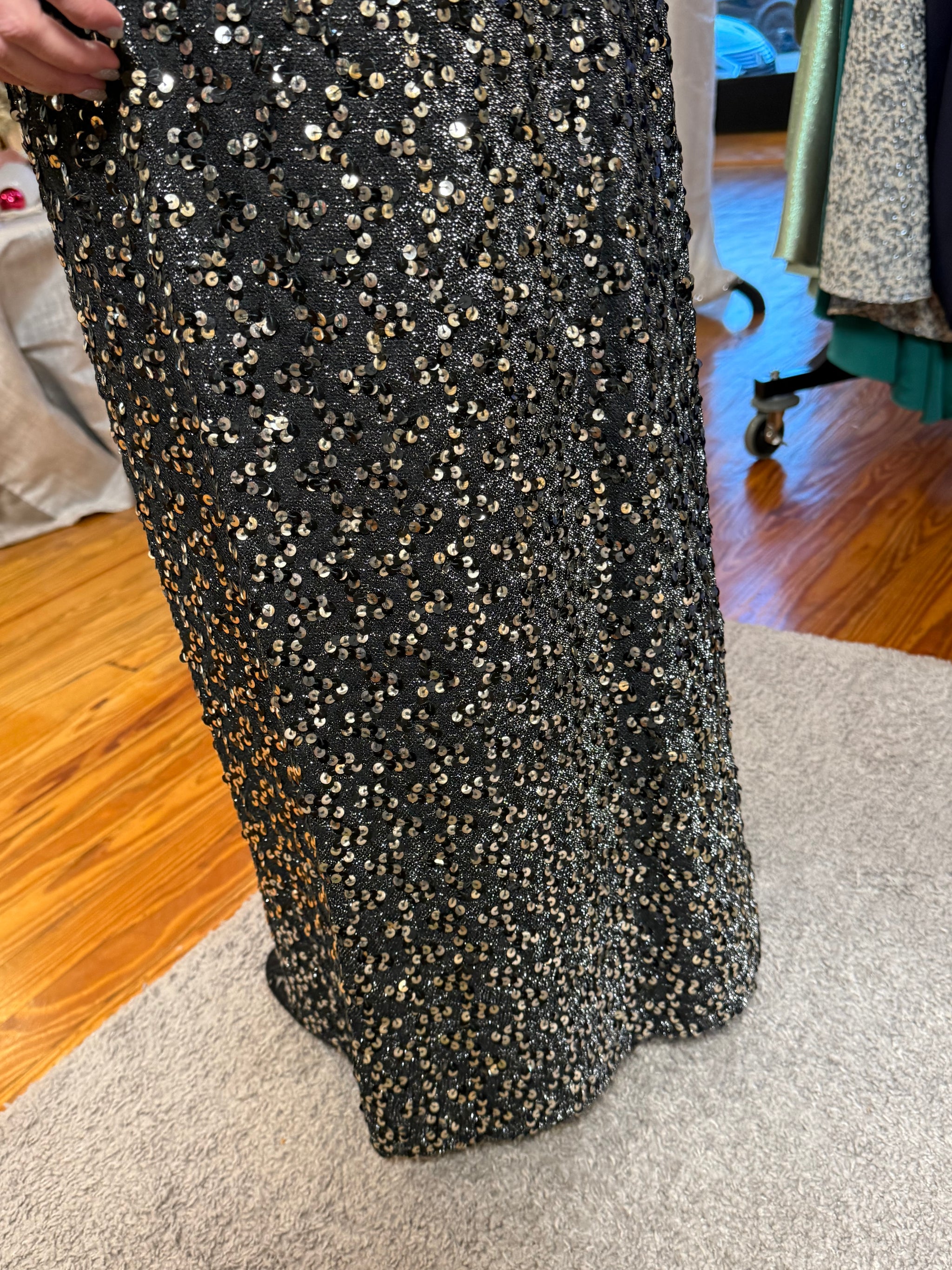 1960s Vintage Fred Perlberg Black & Silver Sequin Empire Waist Gown - Size 4