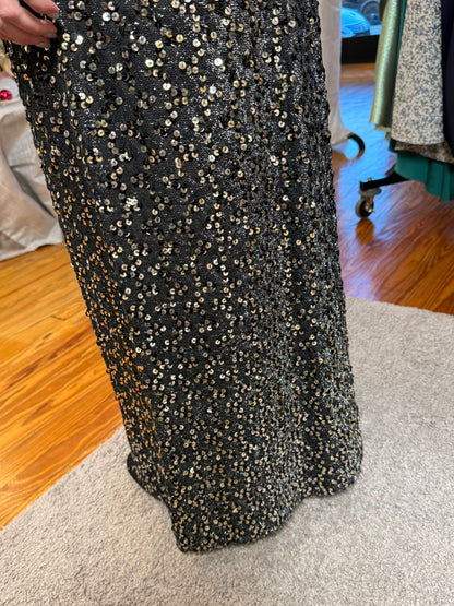 1960s Vintage Fred Perlberg Black & Silver Sequin Empire Waist Gown - Size 4