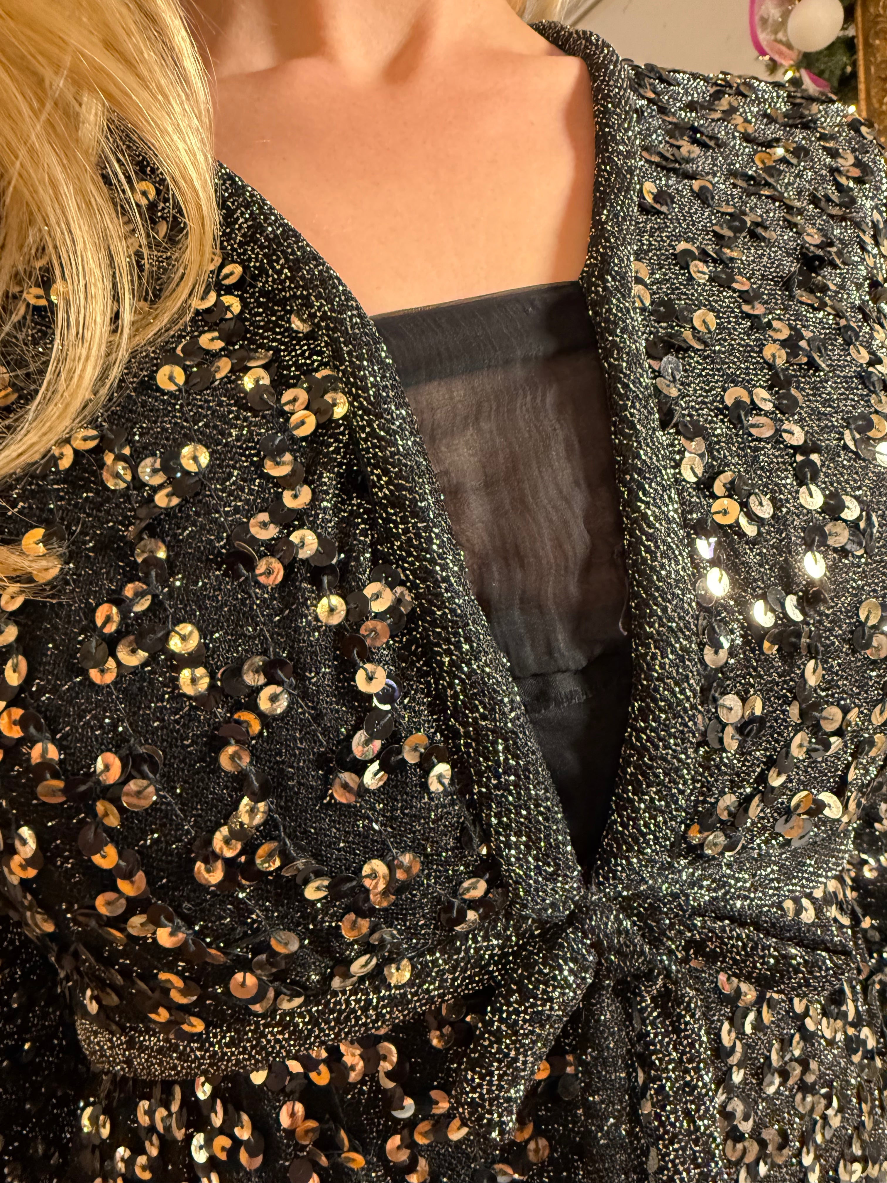 1960s Vintage Fred Perlberg Black & Silver Sequin Empire Waist Gown - Size 4