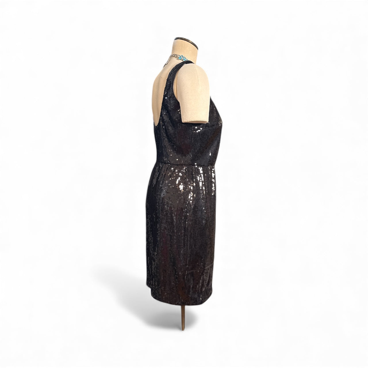 Maggie London Black Sequin Sleeveless Dress - Classic LBD with Movement - Size 8
