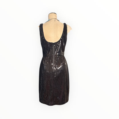 Maggie London Black Sequin Sleeveless Dress - Classic LBD with Movement - Size 8