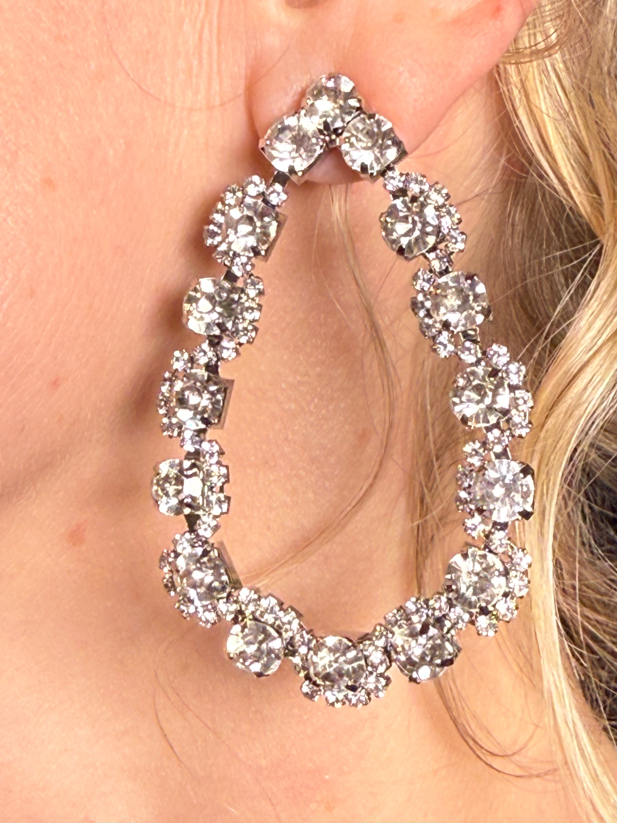 Crystal Teardrop Hoop Earrings - Statement Rhinestone Earrings for Weddings & Special Occasions