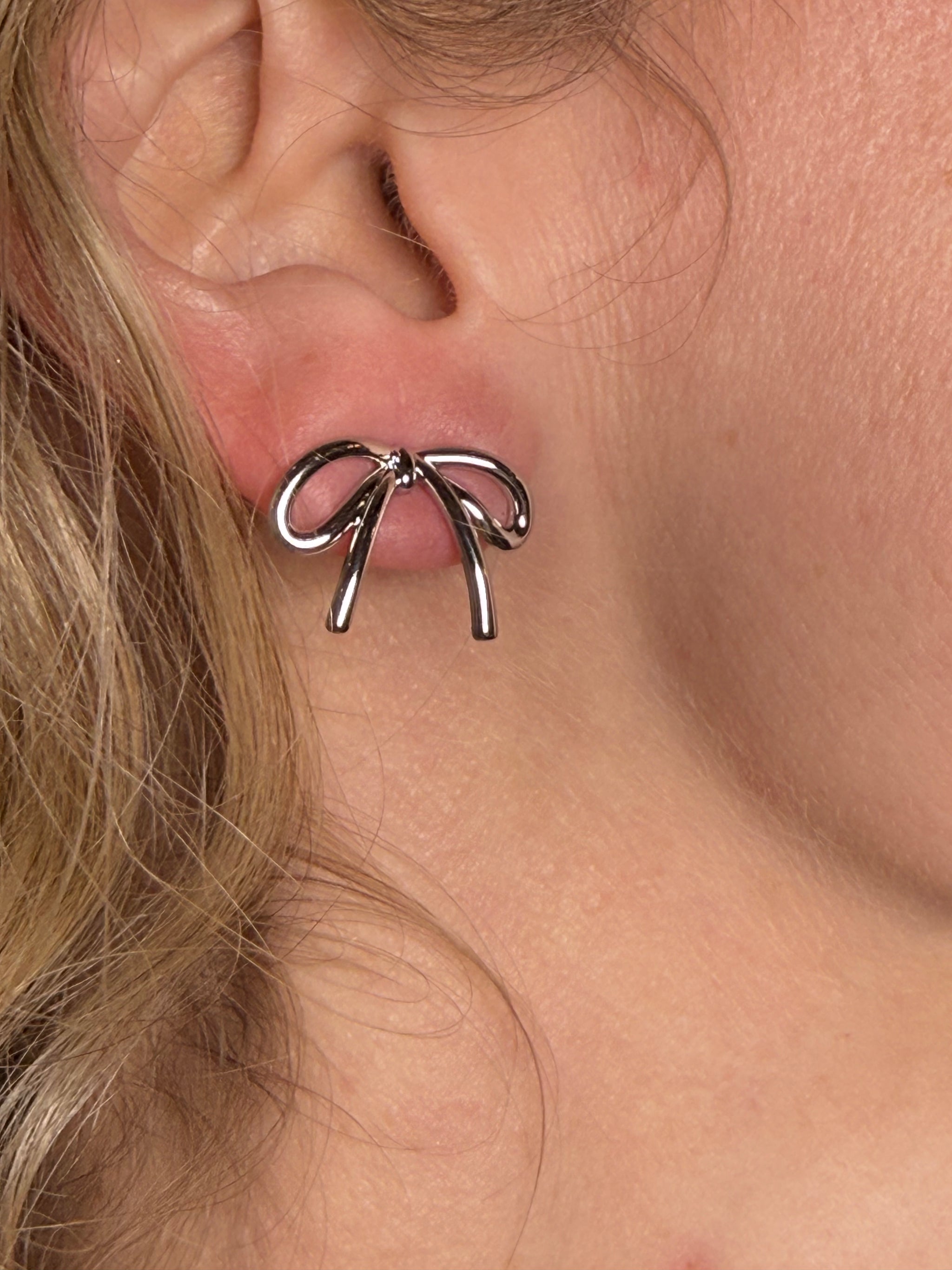 jBloom Silver Bow Stud Earrings - Delicate Ribbon Bow Post Earrings