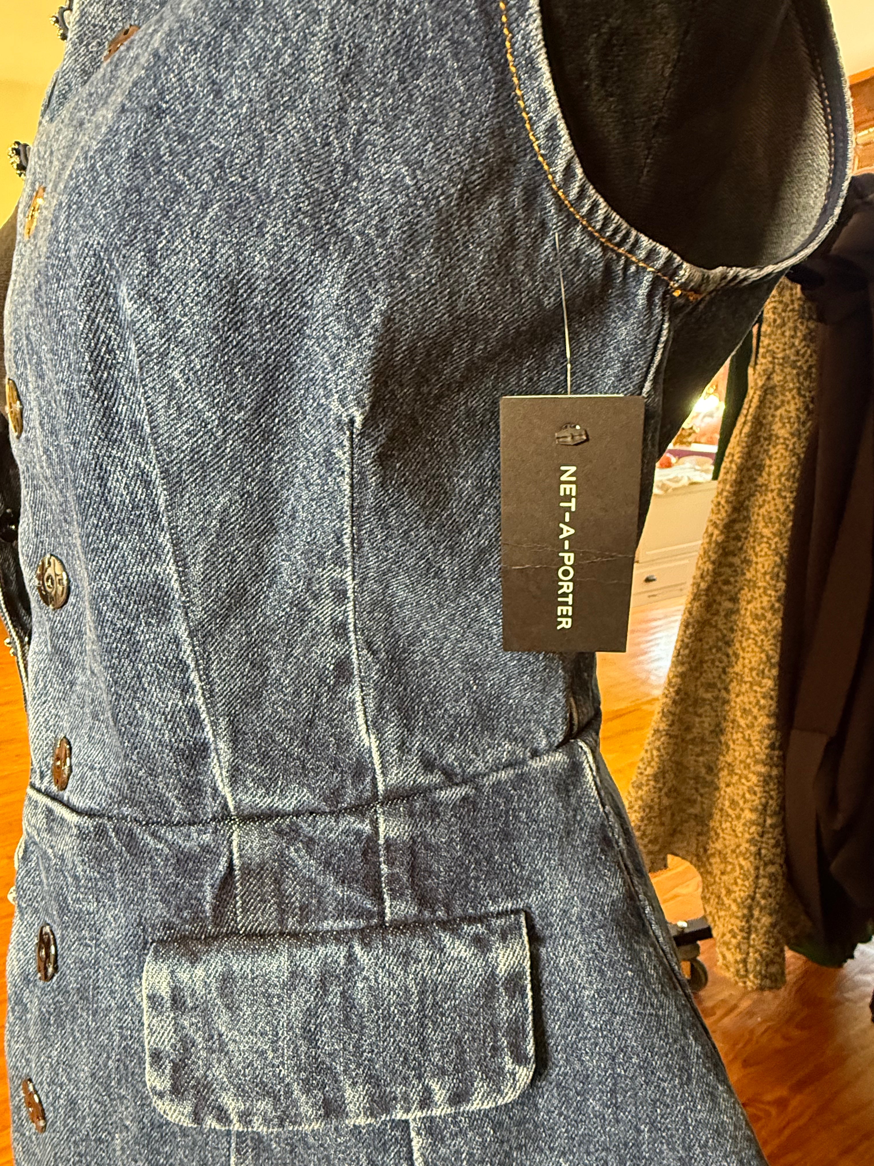 Self-Portrait Denim Blue Jumpsuit with Crystal Buttons - Detachable Two-Piece Designer Jumpsuit - New with Tags