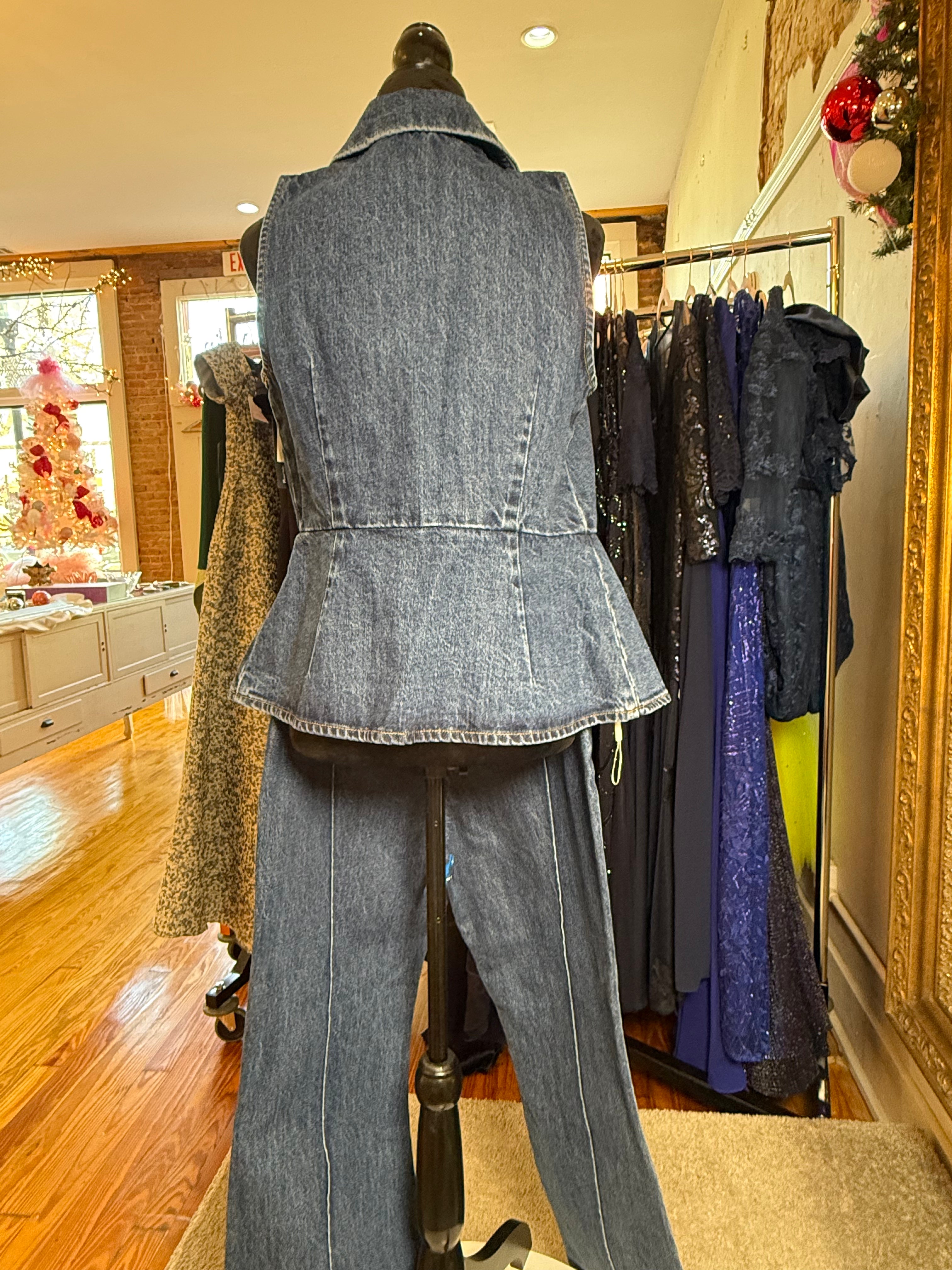 Self-Portrait Denim Blue Jumpsuit with Crystal Buttons - Detachable Two-Piece Designer Jumpsuit - New with Tags