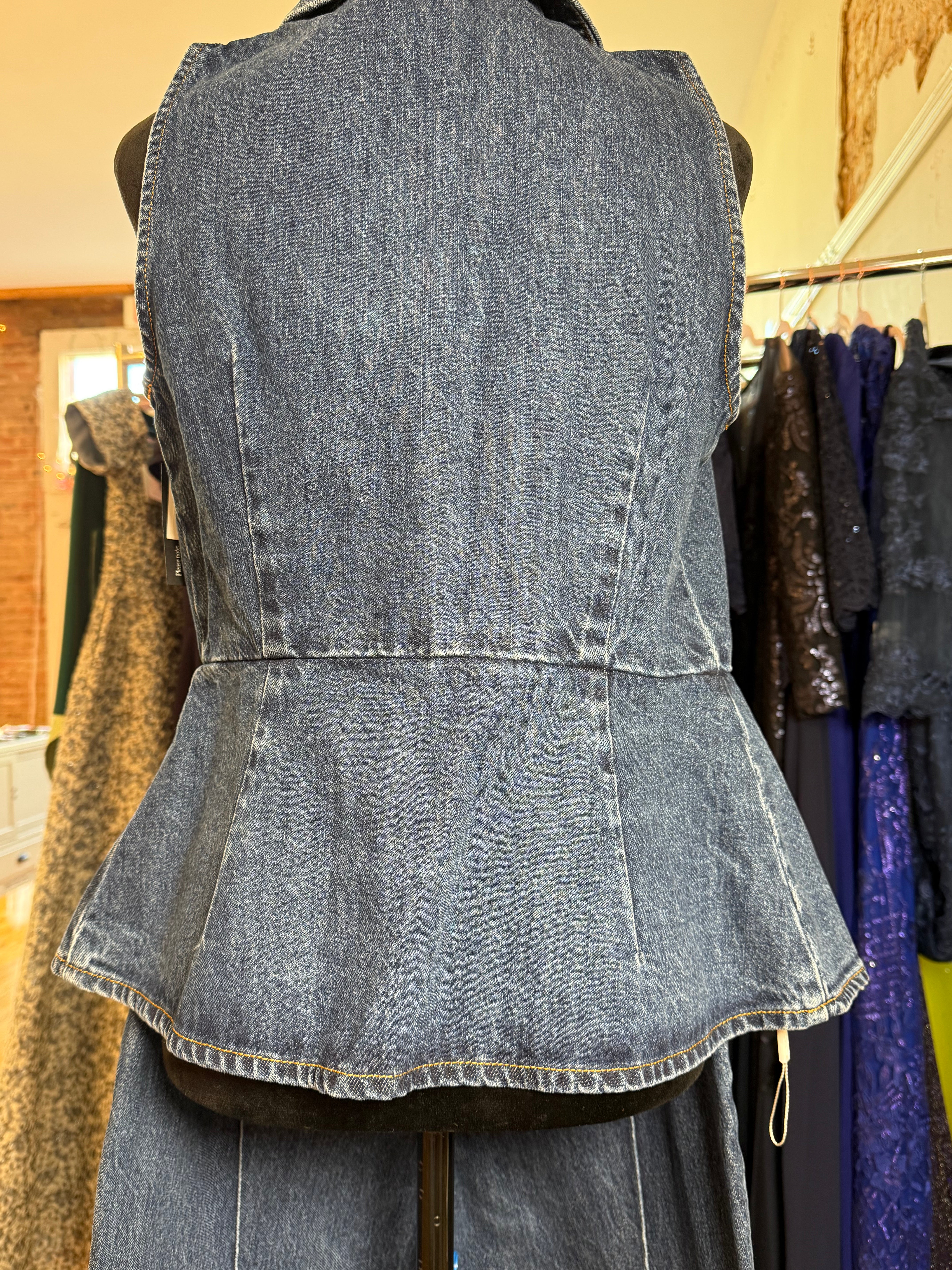 Self-Portrait Denim Blue Jumpsuit with Crystal Buttons - Detachable Two-Piece Designer Jumpsuit - New with Tags
