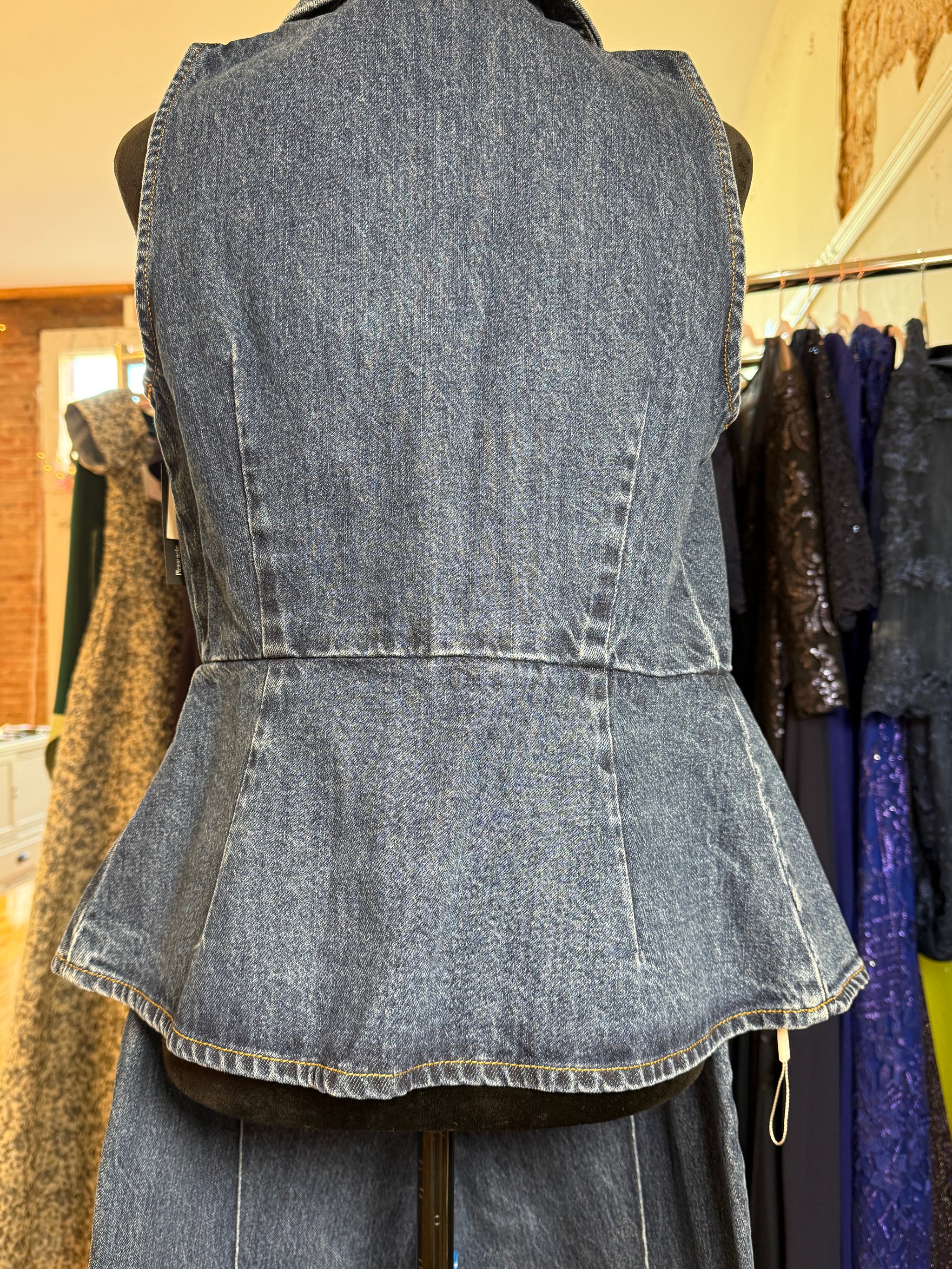Self-Portrait Denim Blue Jumpsuit with Crystal Buttons - Detachable Two-Piece Designer Jumpsuit - New with Tags