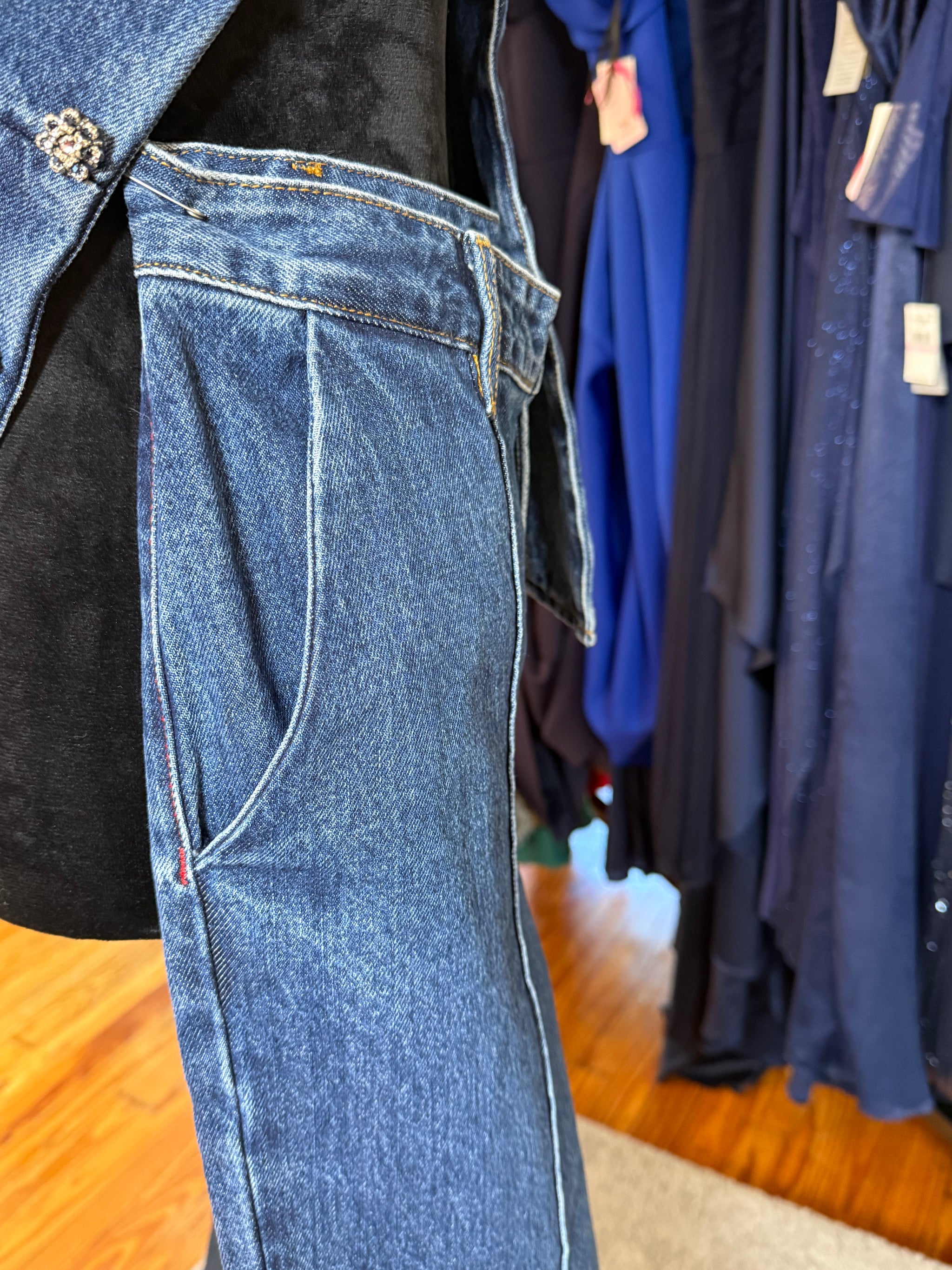 Self-Portrait Denim Blue Jumpsuit with Crystal Buttons - Detachable Two-Piece Designer Jumpsuit - New with Tags