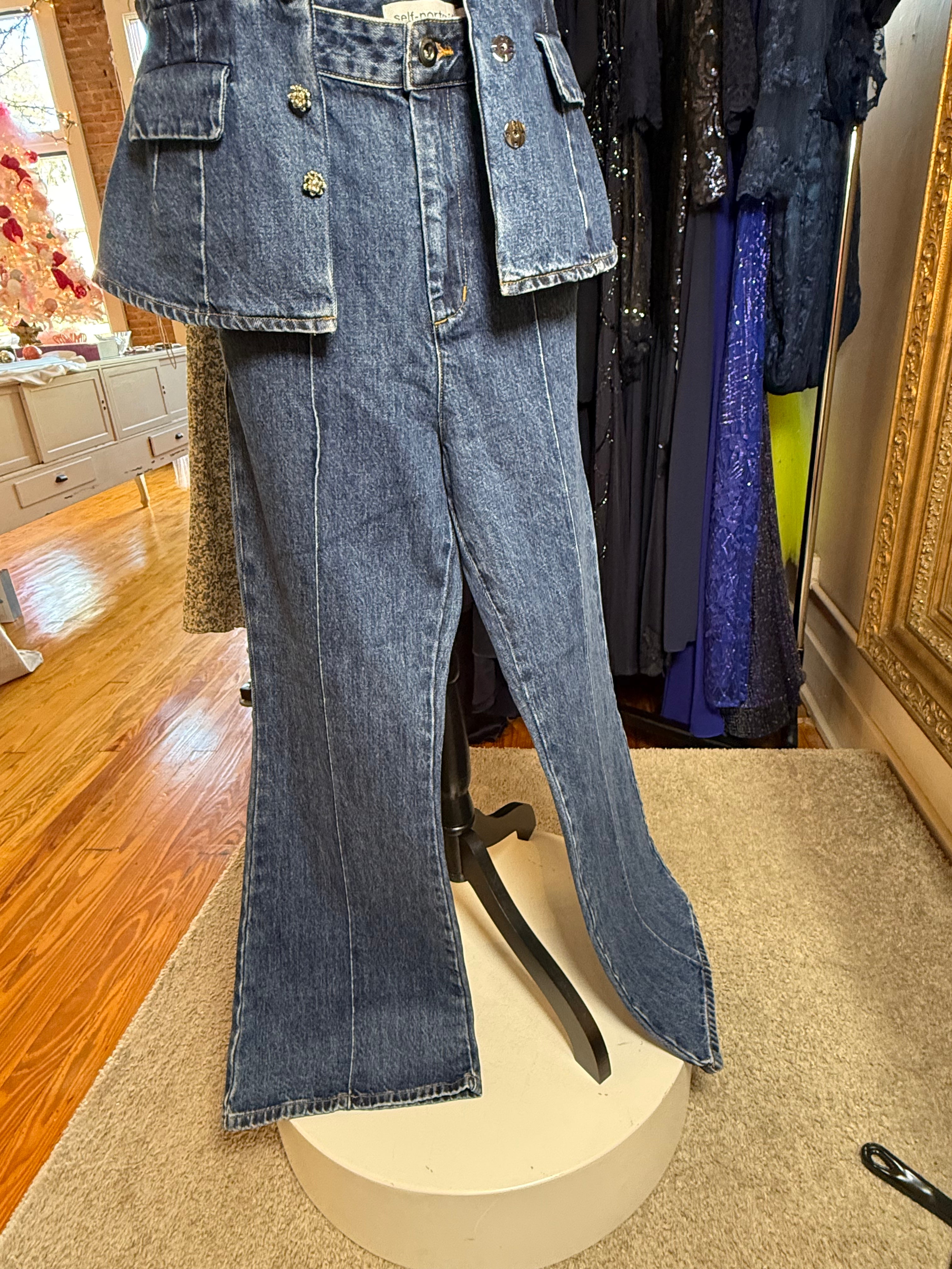 Self-Portrait Denim Blue Jumpsuit with Crystal Buttons - Detachable Two-Piece Designer Jumpsuit - New with Tags