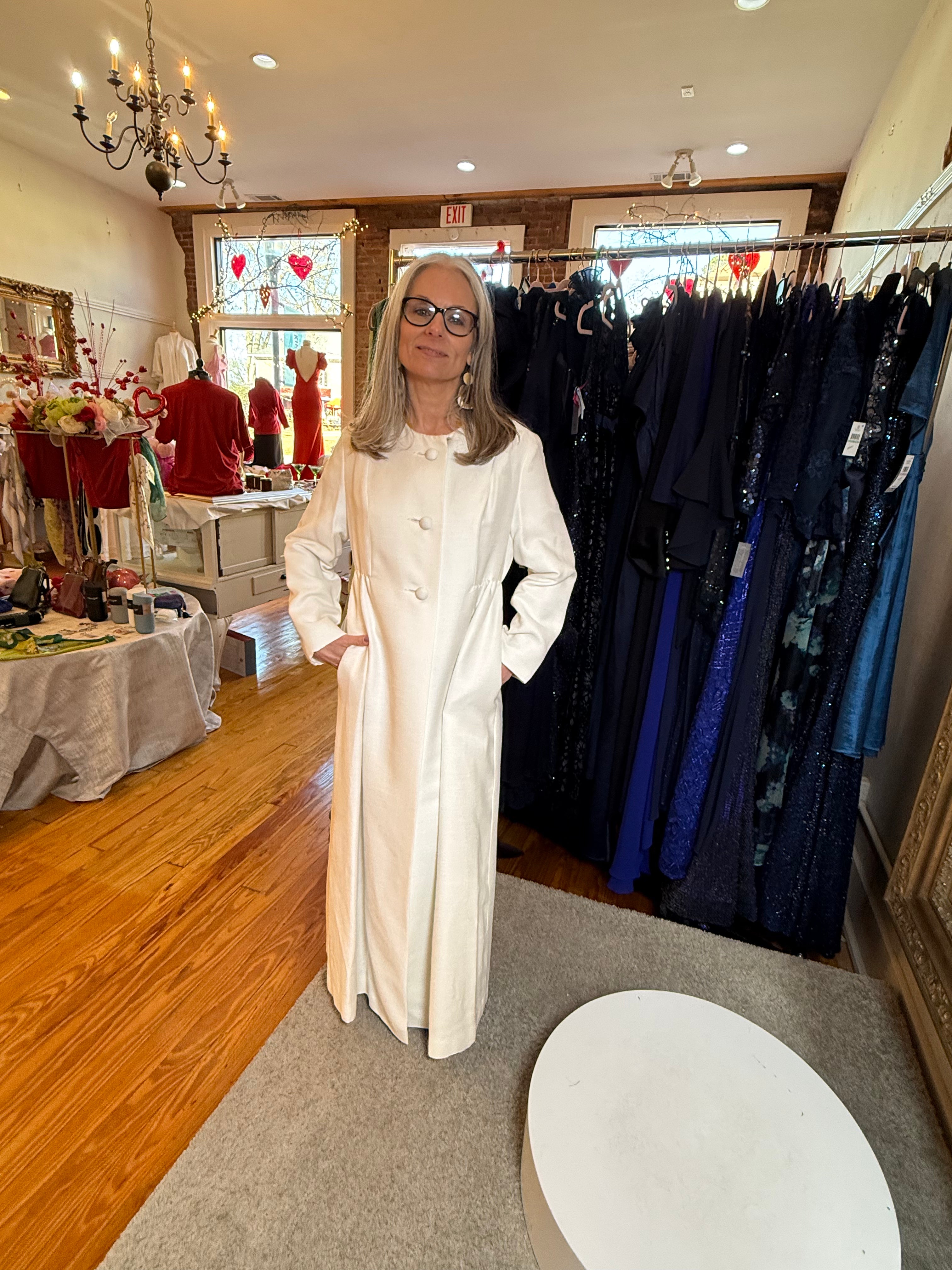 Vintage 1960s Formal Dress & Opera Coat Set | Empire Waist Gown - Size 2/4