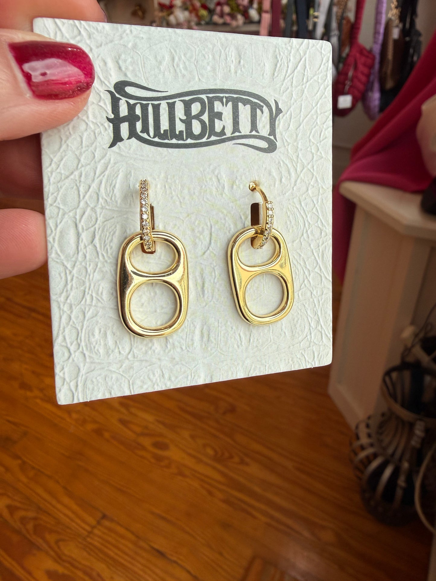 Hillbetty Poptab Huggie Hoop Sparkly Charm Drop Earrings