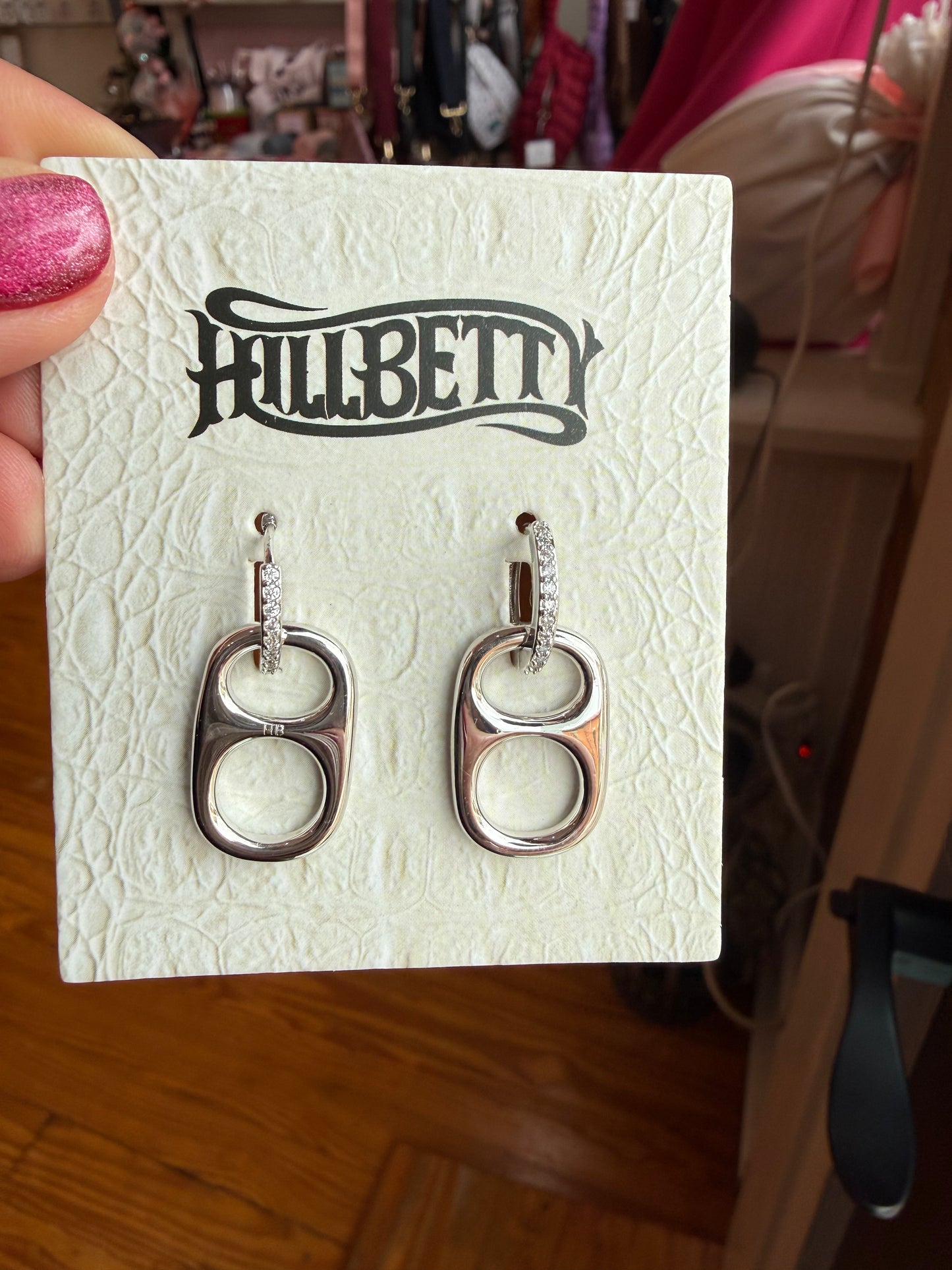 Hillbetty Poptab Huggie Hoop Sparkly Charm Drop Earrings