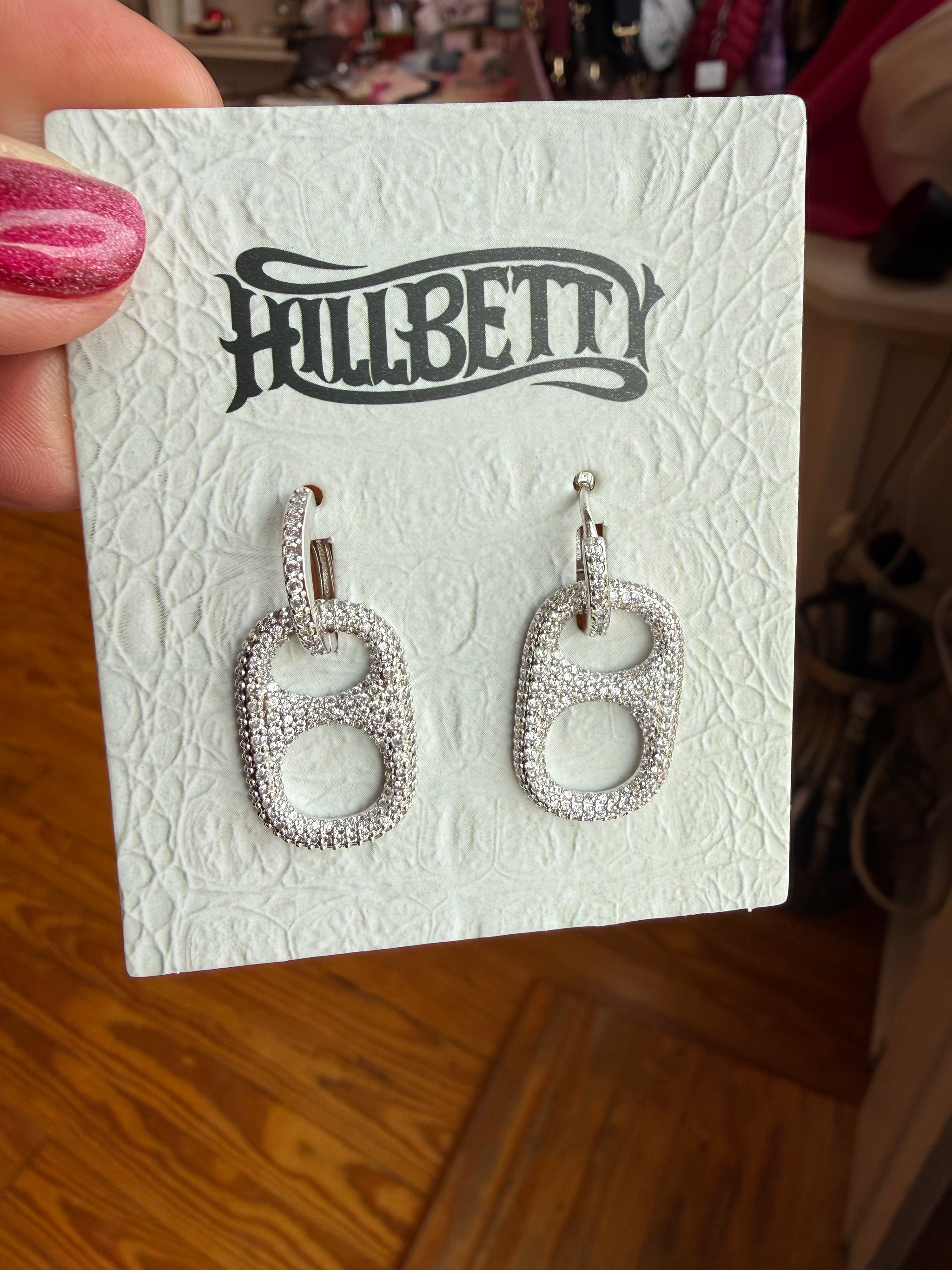 Hillbetty Poptab Huggie Hoop Sparkly Charm Drop Earrings