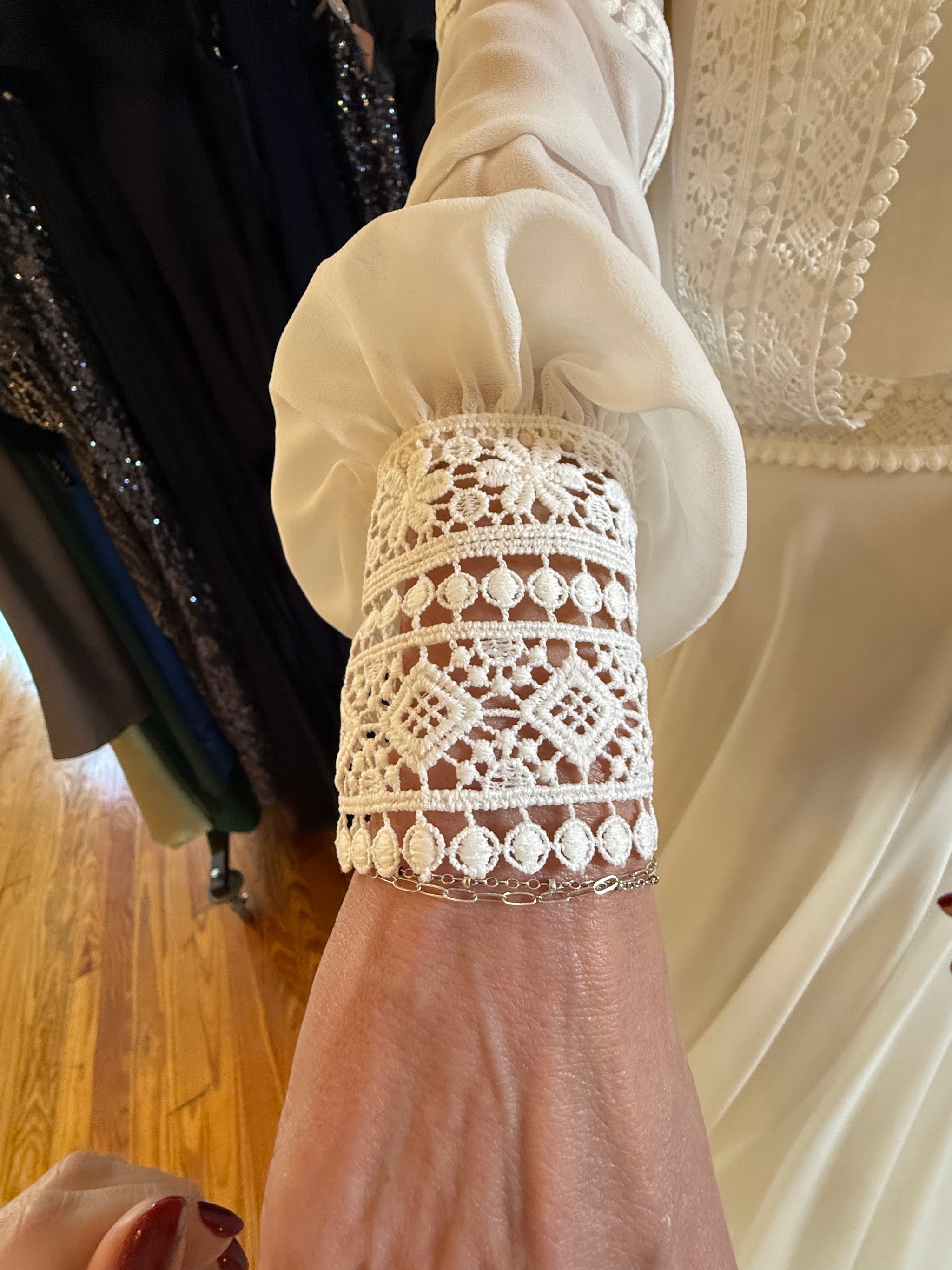 Angela Bianca by Monica Loretti Long Sleeve A-Line Chiffon Wedding Gown