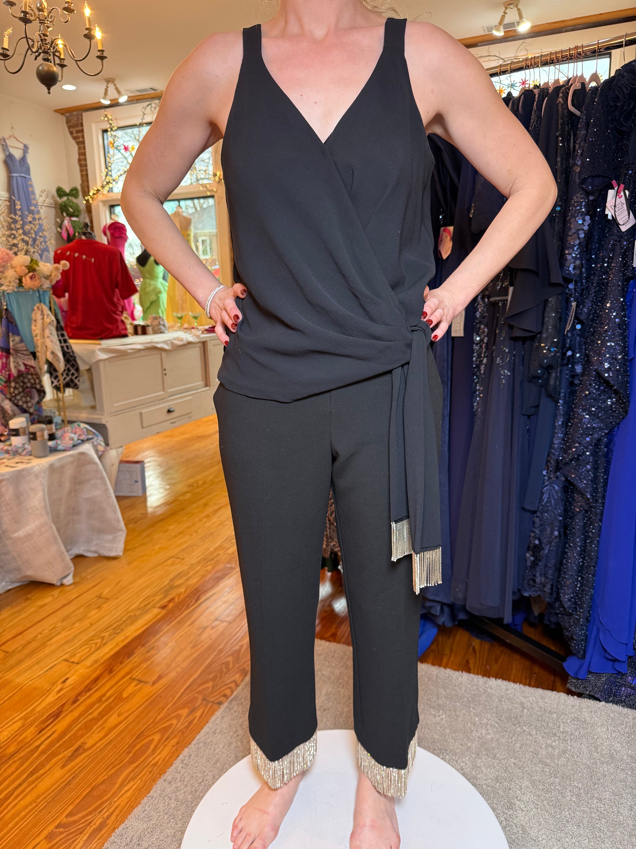Trina Turk - NWT Rhinestone Fringe Wrap Top & Capri Pant Set