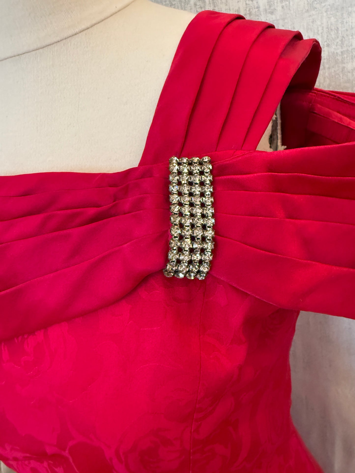 AJ Bari Vintage 100% Silk Hot Pink Asymmetric One-Shoulder Cocktail Dress