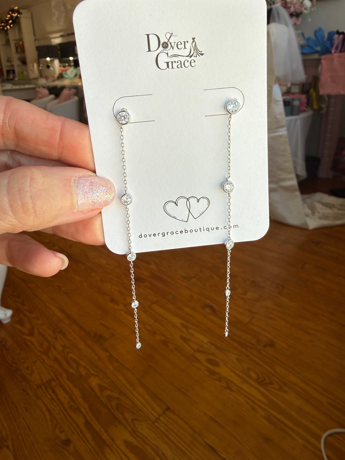 Crystal Bezel Station Chain Drop Earrings, Silver