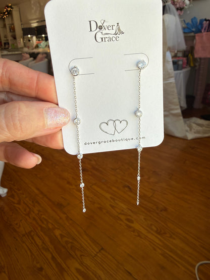 Crystal Bezel Station Chain Drop Earrings, Silver