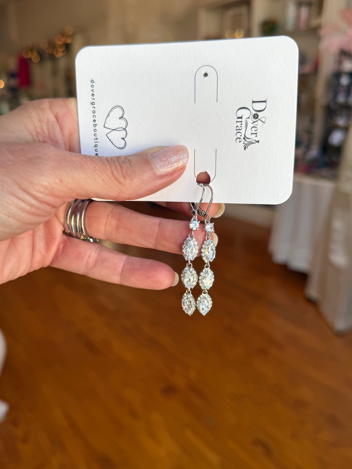 Crystal Triple Drop Dangle Earrings, Silver