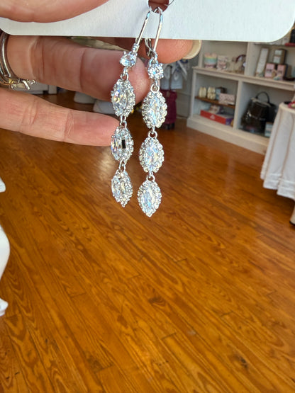Crystal Triple Drop Dangle Earrings, Silver