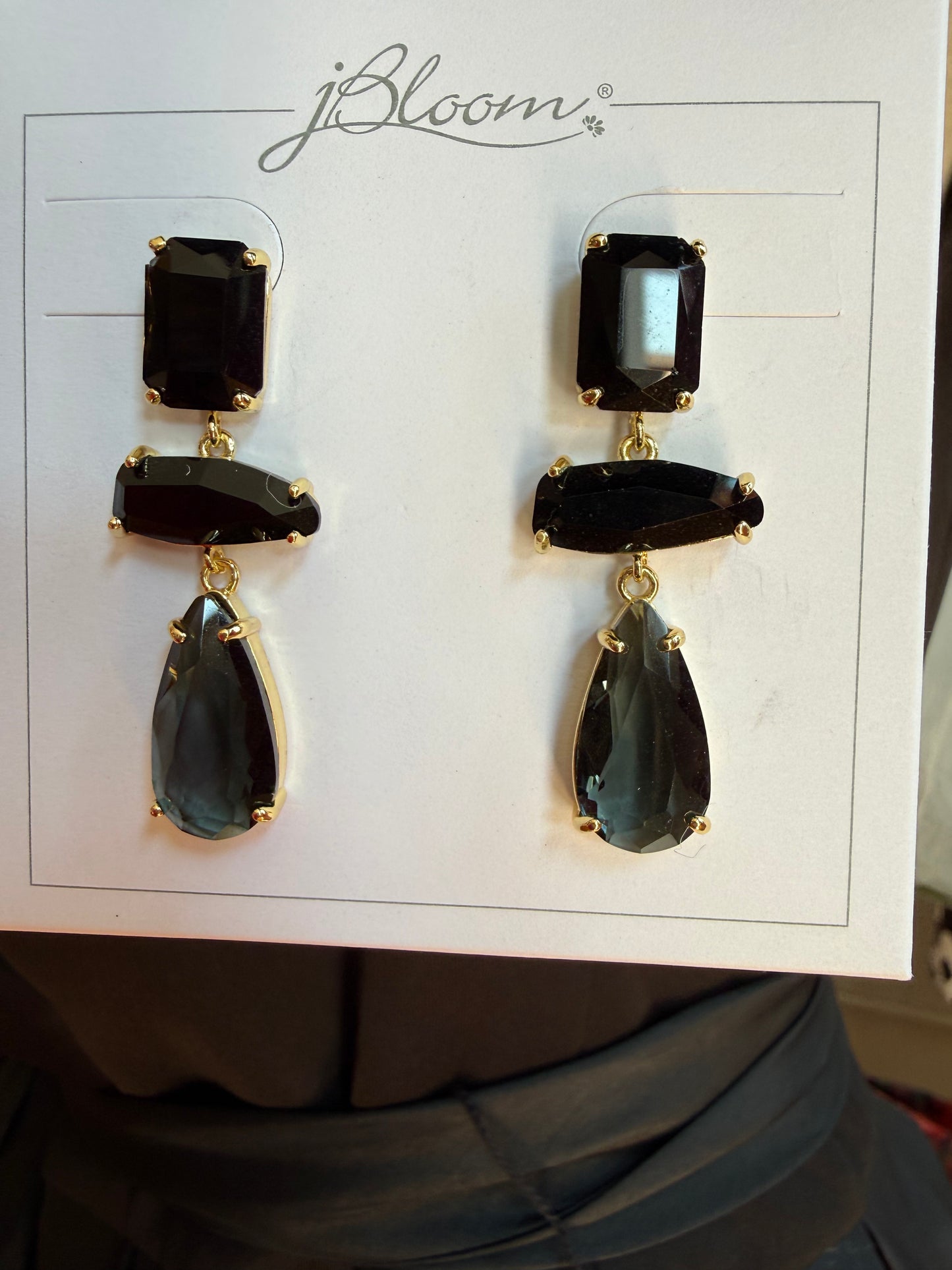 jBloom Black Crystal Triple Drop Earrings