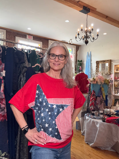 J.Her Patriotic Star Americana T-Shirt | Red White & Blue 100% Cotton Tee