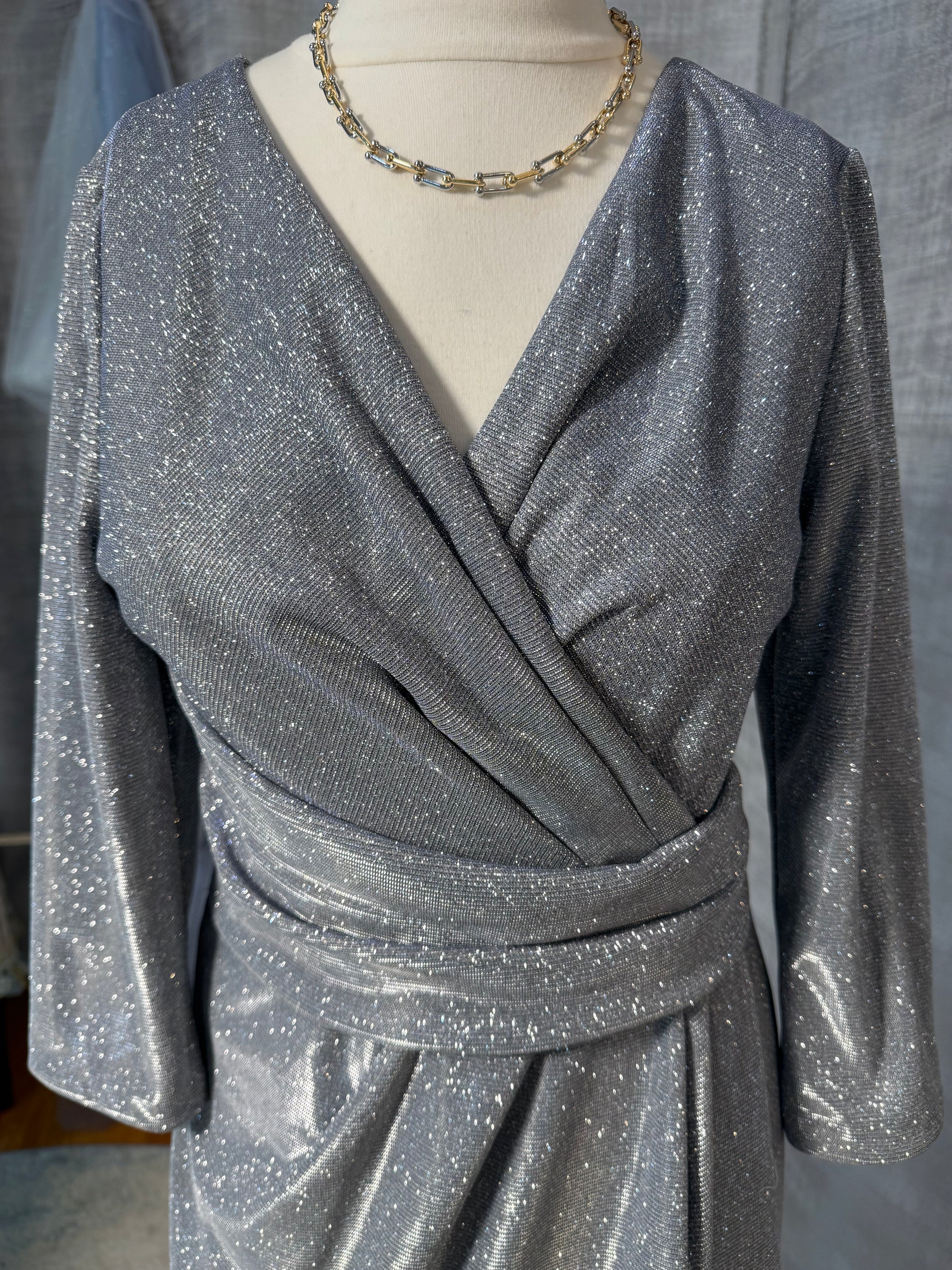 Silver Metallic Evening Gown — Jeanne Alexander by Alex Evenings, Size 8