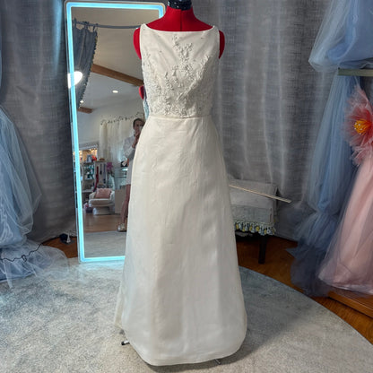 Jasmine Vintage Silk A-Line Wedding Gown with Beaded Lace Illusion Back, Size 8