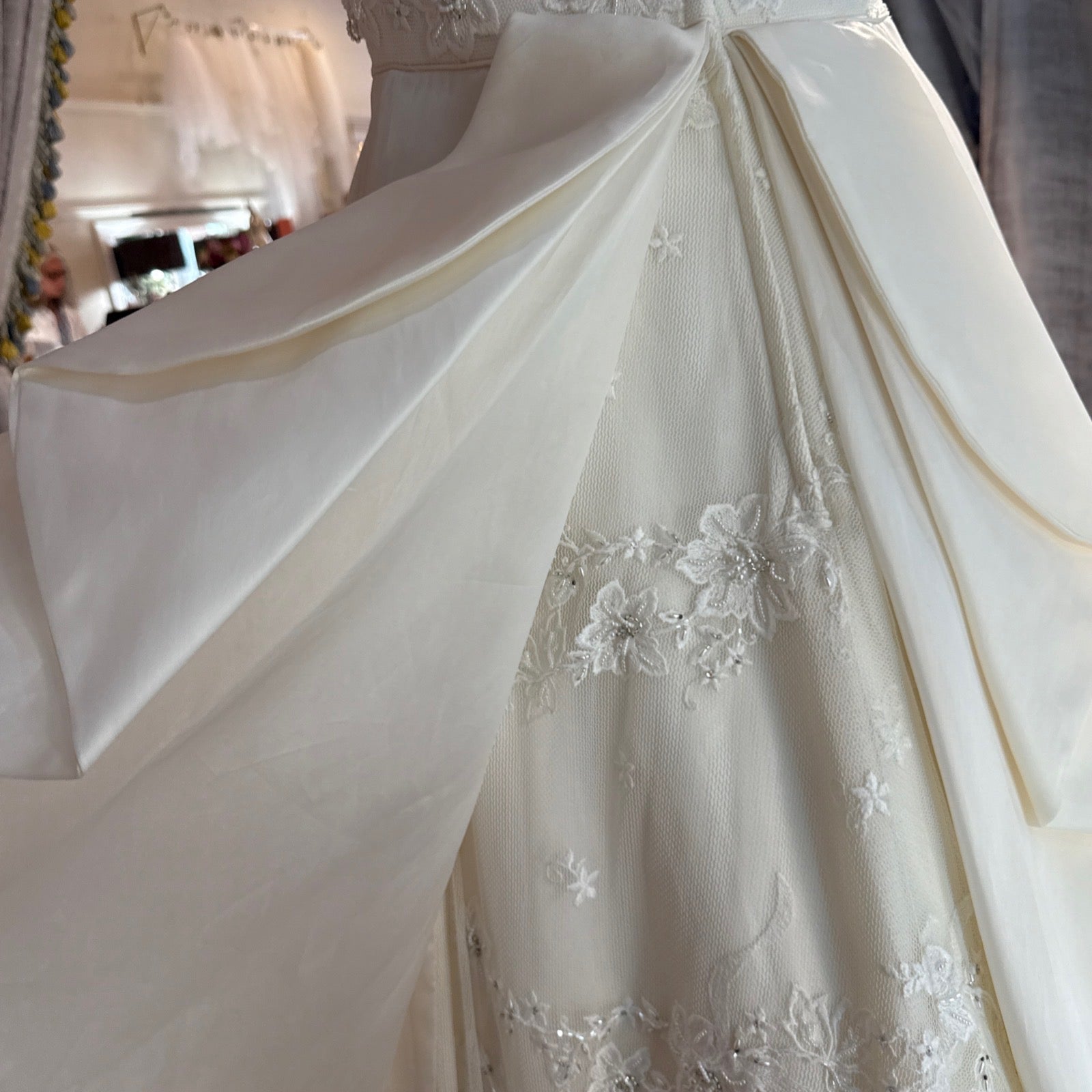 Jasmine Vintage Silk A-Line Wedding Gown with Beaded Lace Illusion Back, Size 8