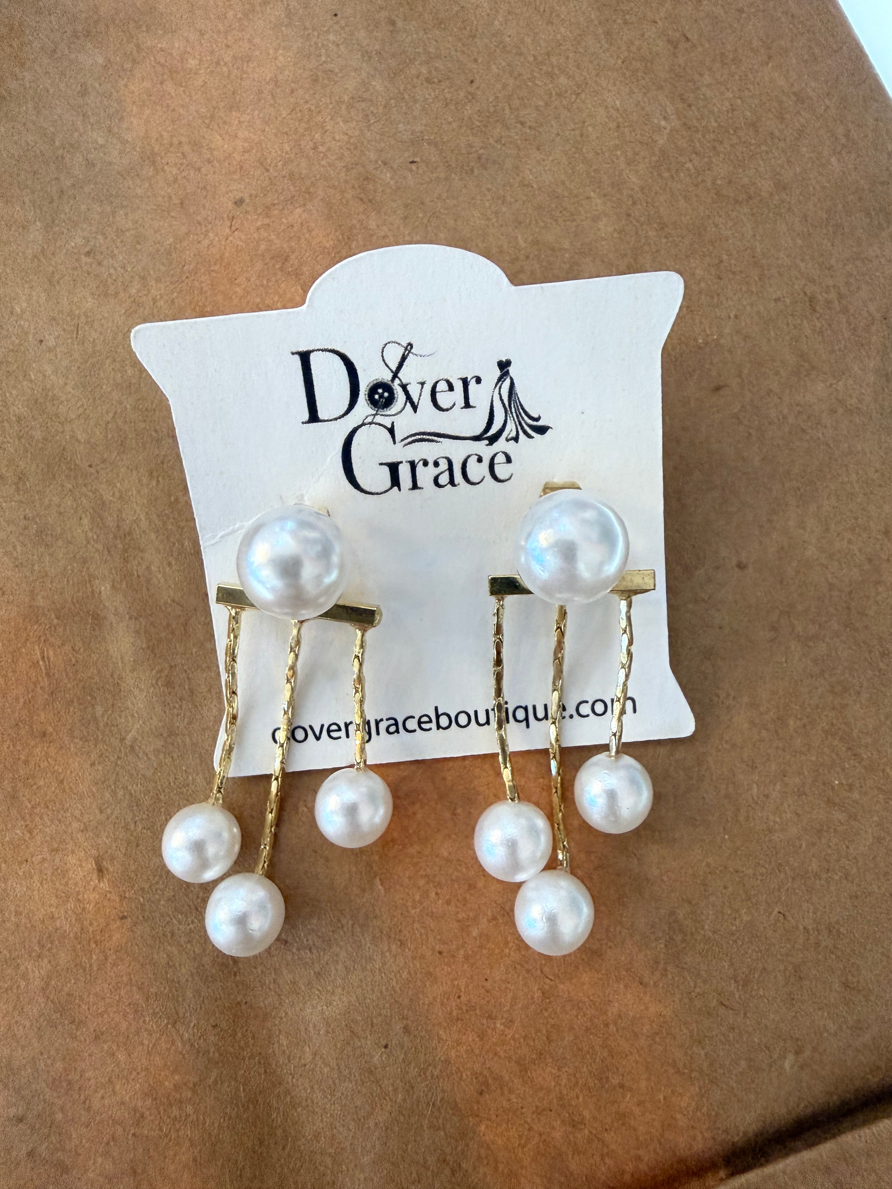 Faux Pearl Decorated Earrings with Gold