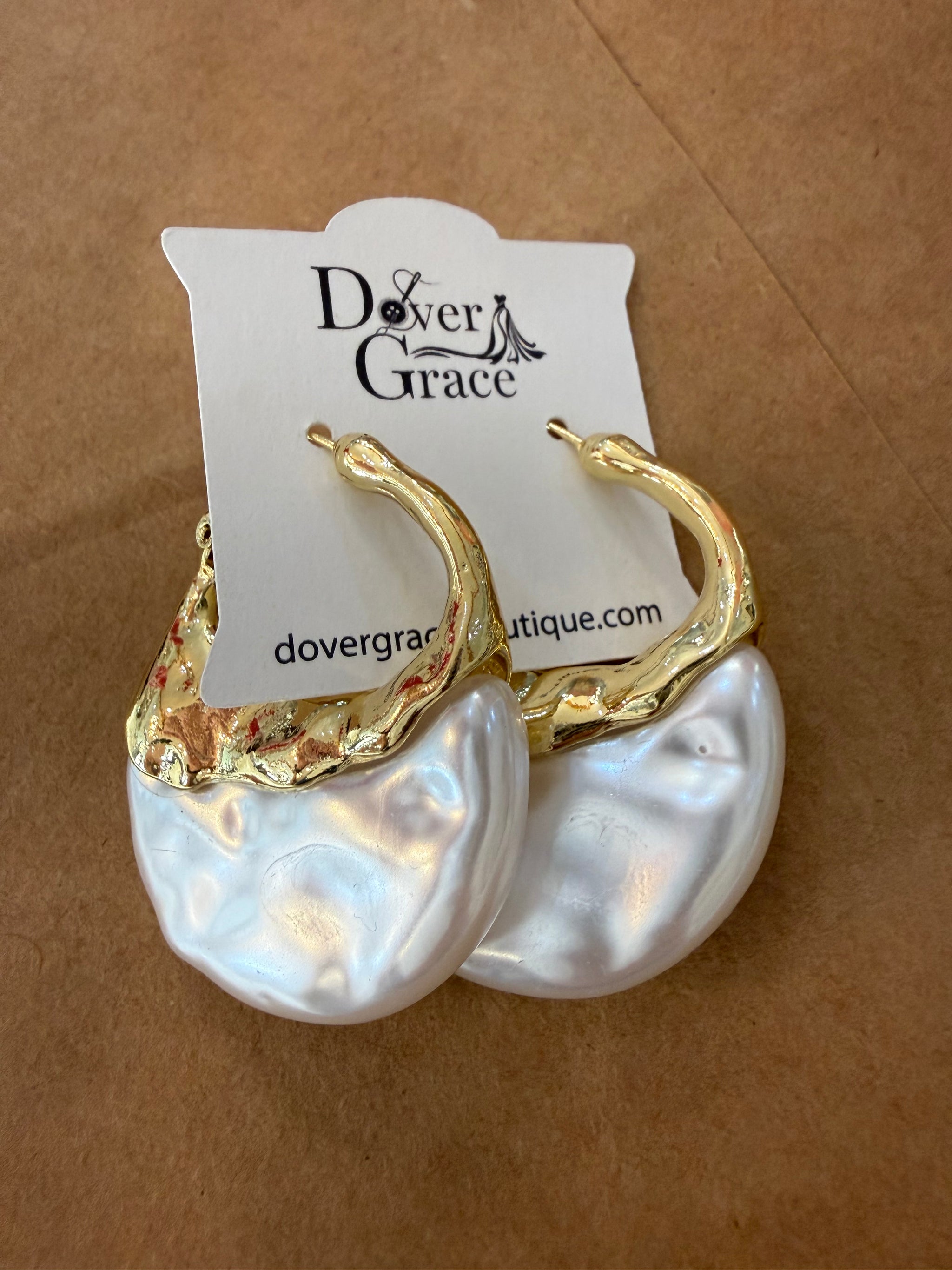 Faux Gold and Pearl Sculpted Hoop Earrings