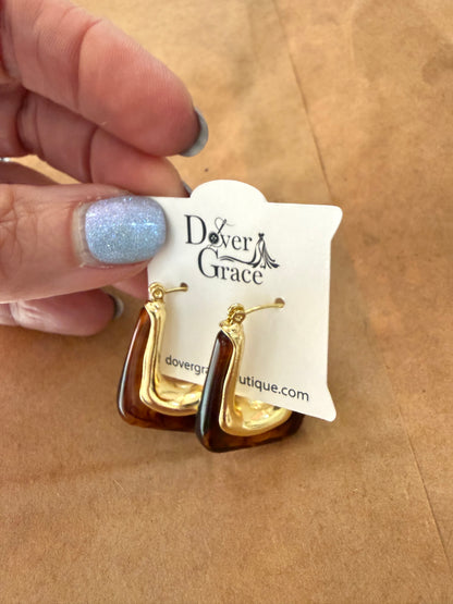 Verona Vintage Brown and Gold U-Shaped Drop Earrings