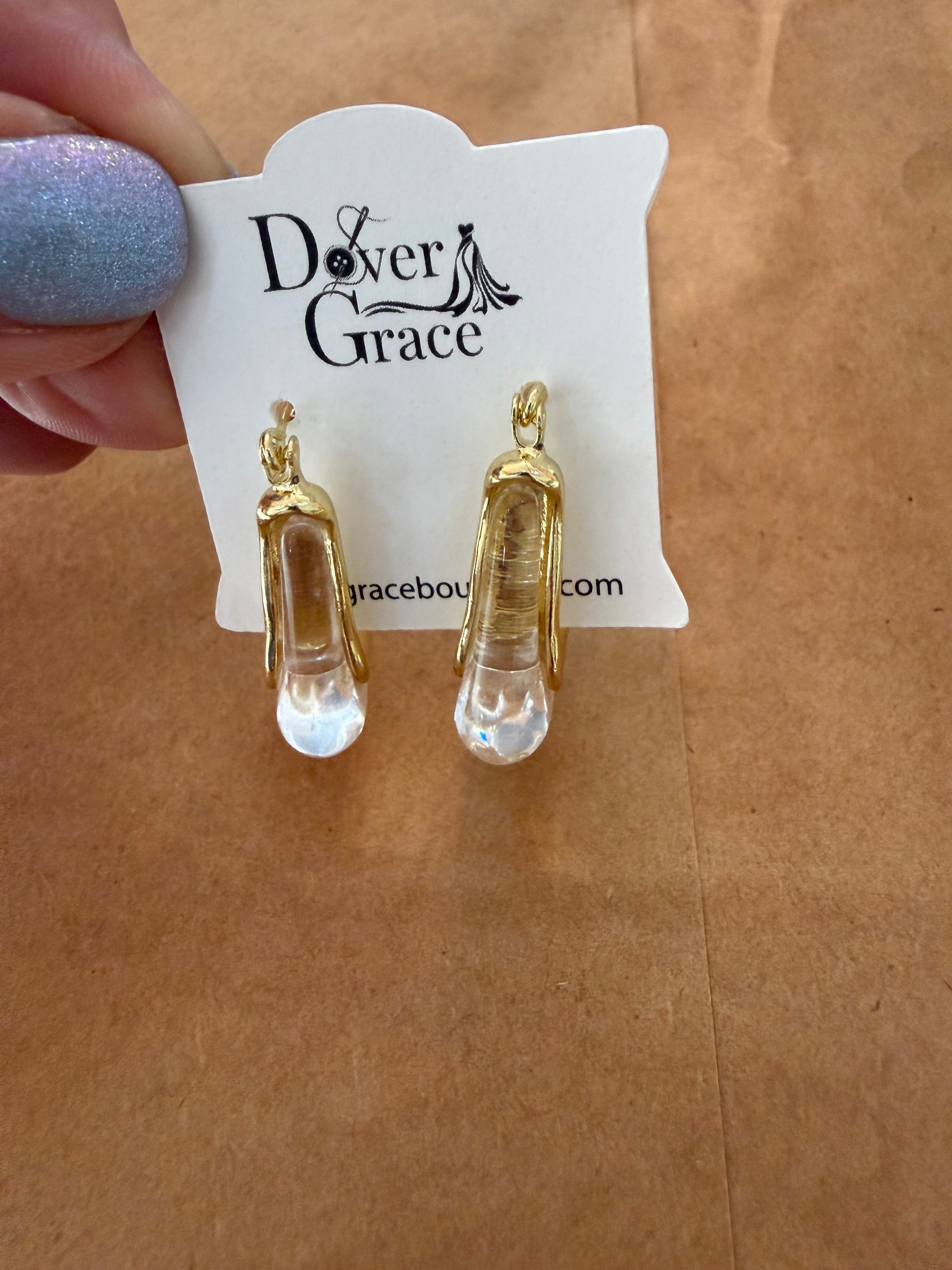 Clear and Gold Modern Drop Earrings