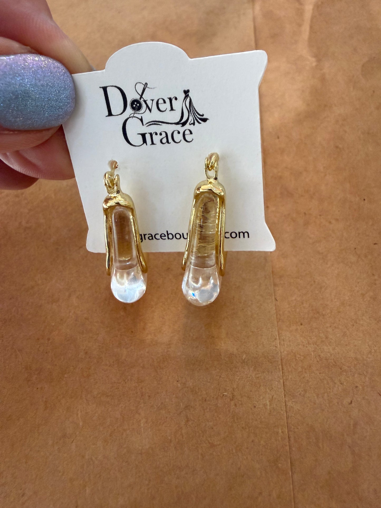 Clear and Gold Modern Drop Earrings